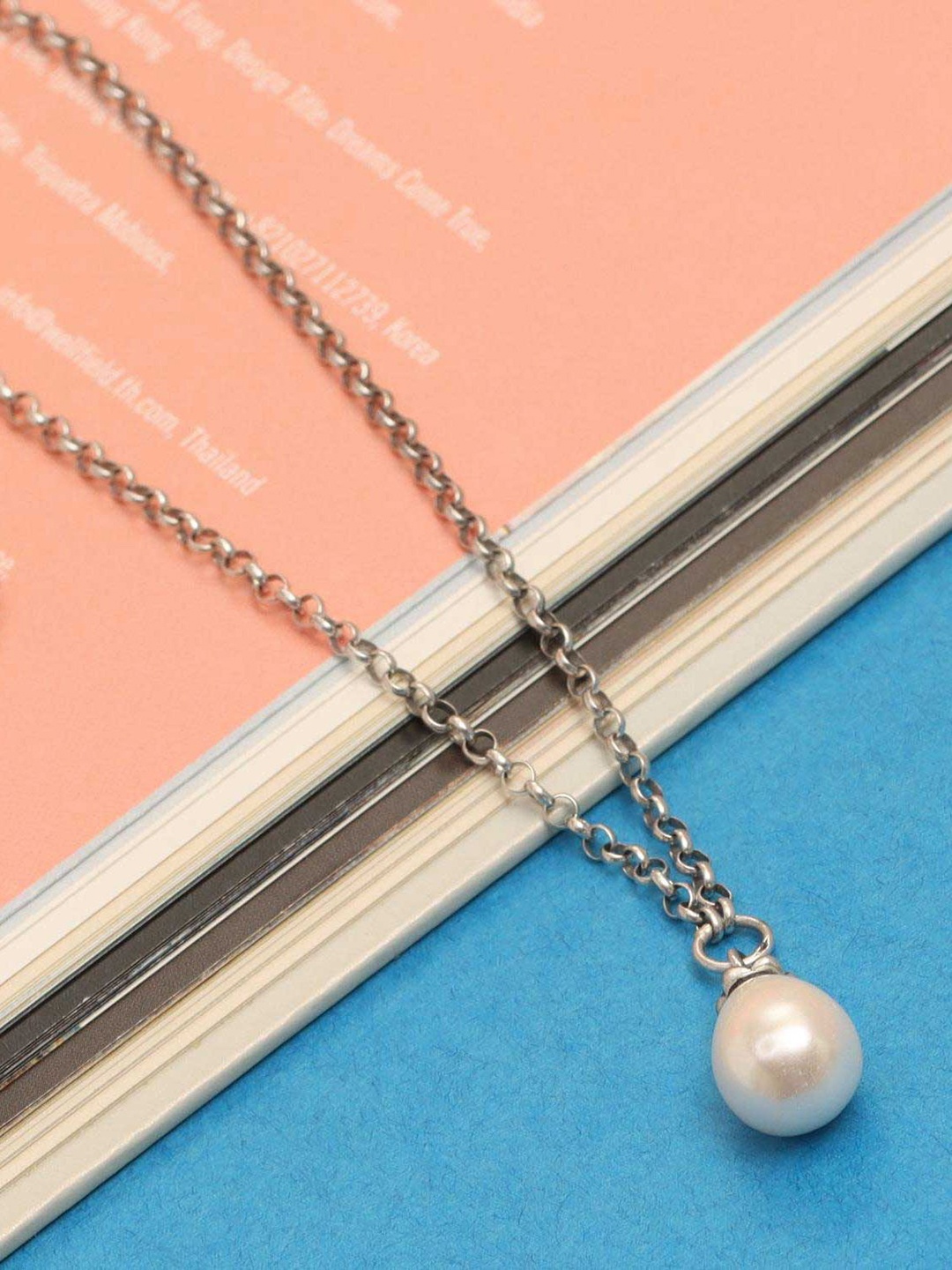 

LeCalla 925 Sterling Silver Rhodium-Plated Artificial Beaded Minimal Chain
