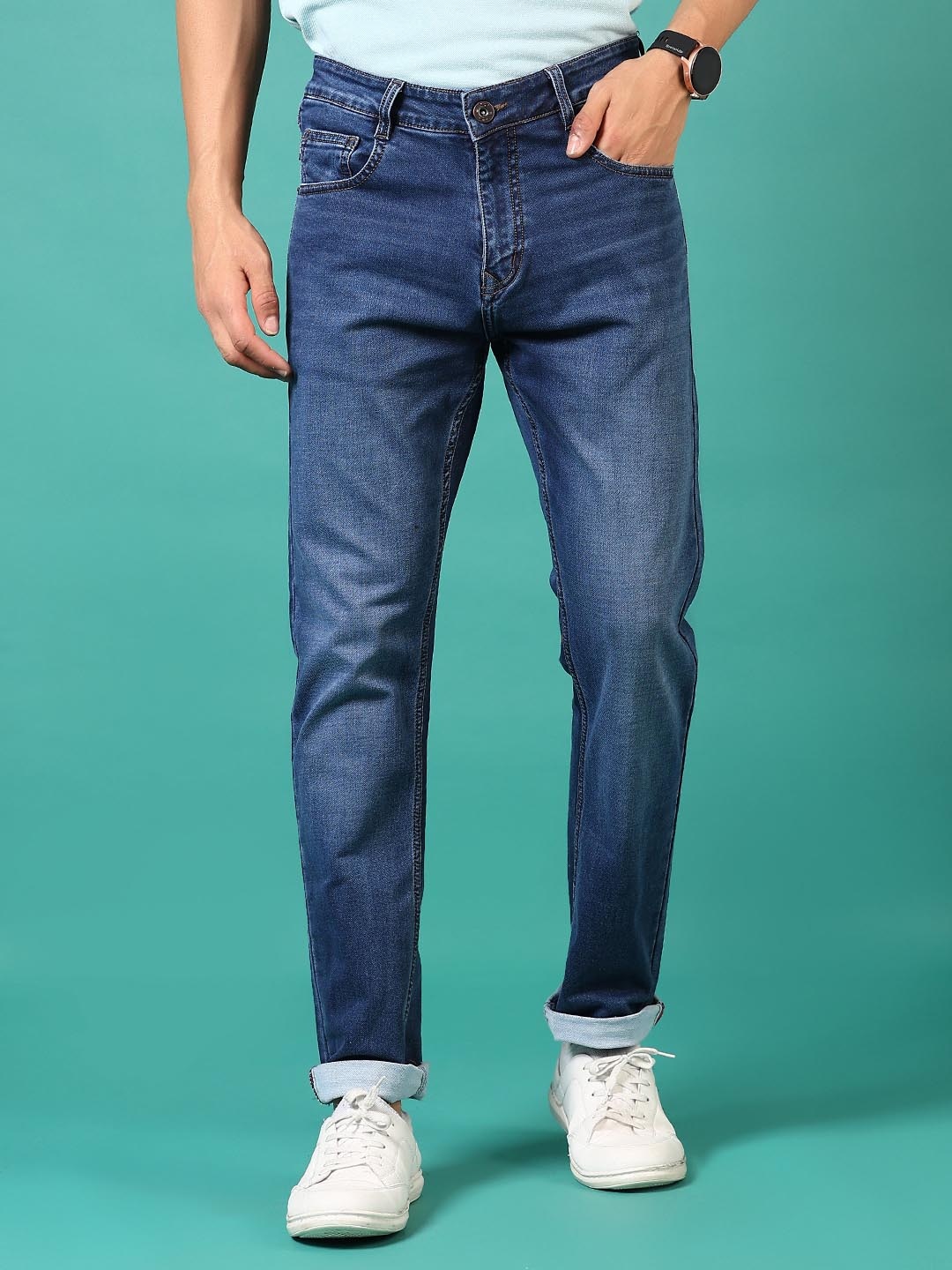 

V-Mart Men Light Fade Regular Fit Cotton Jeans, Blue