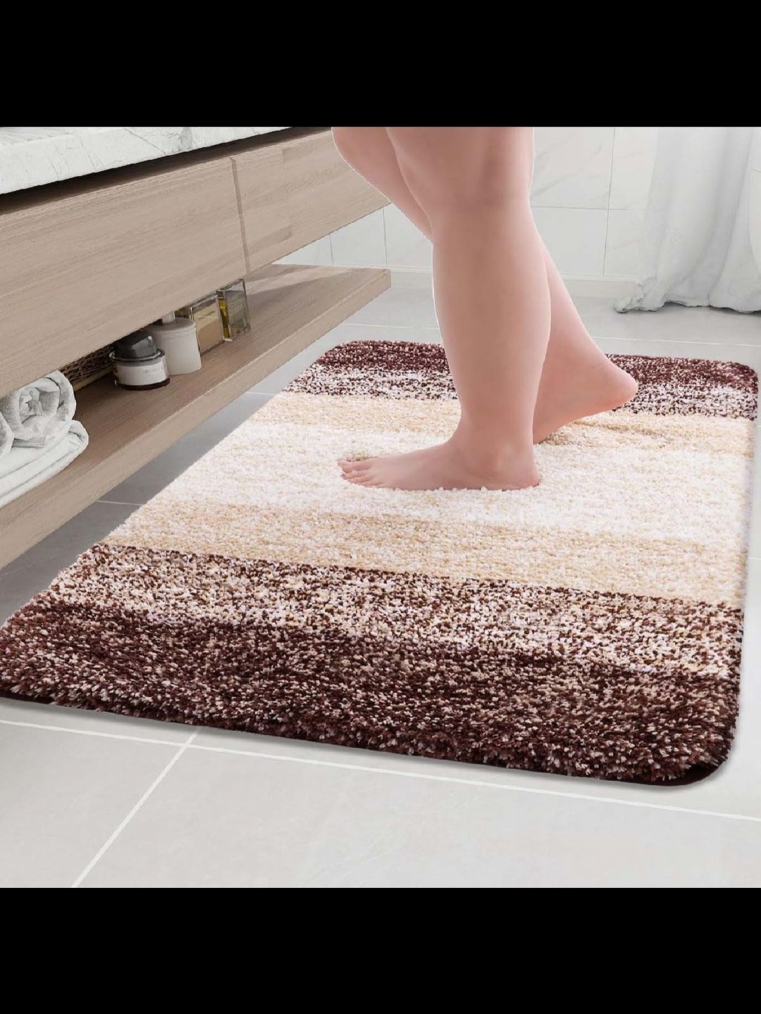 

MAA HOME CONCEPT Brown & White Striped 1500 GSM Anti Skid Bath Rugs