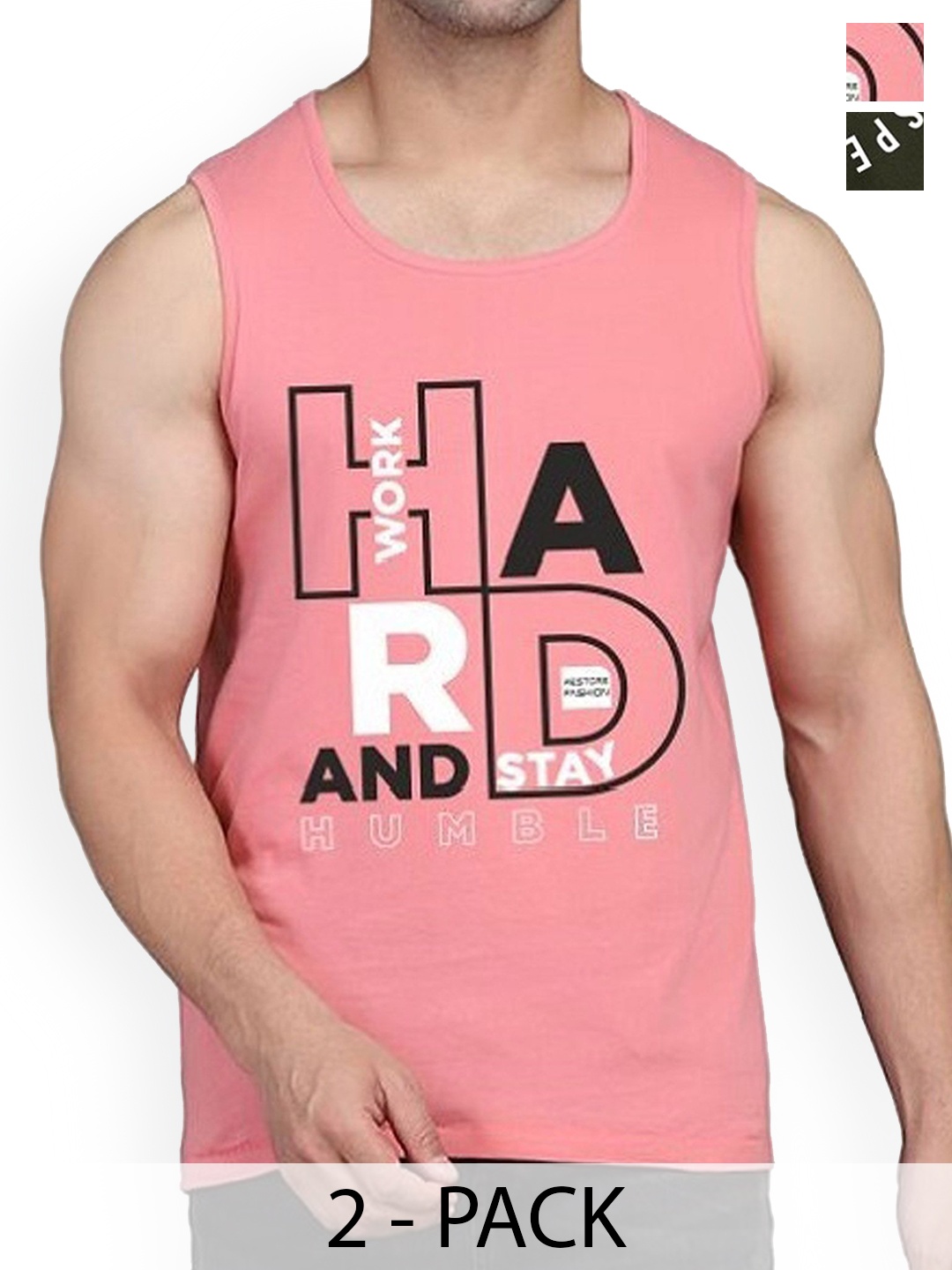 

Woostro Men Pack Of 2 Printed Innerwear Vests RS26 CMB (RUN OLIVE) (HARD PEACH)