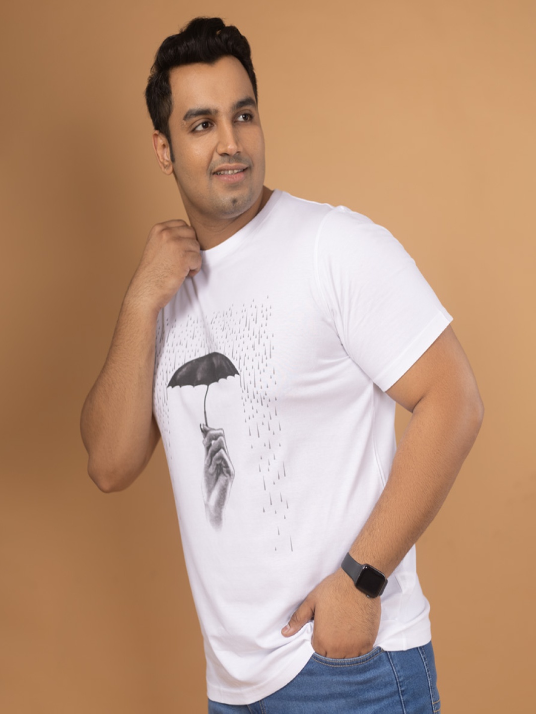 

Sizeupp Men Typography Printed Applique T-shirt, White