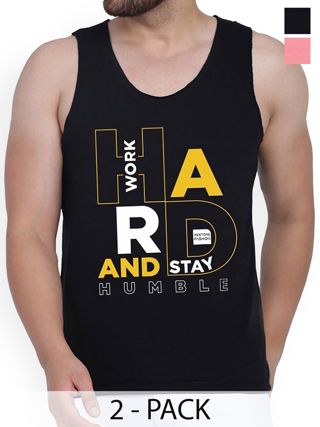 

WOOSTRO Men Pack Of 2 Printed Innerwear Gym Vests, Black