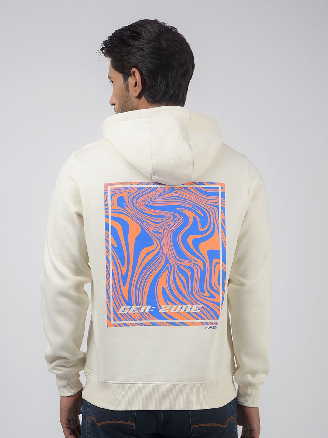 

Numero Uno Men Printed Hooded Sweatshirt, Cream