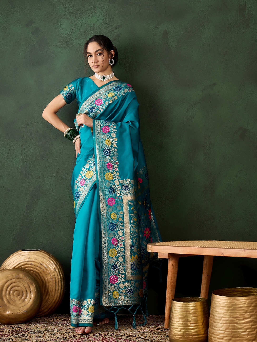 

DEVATITHI Rama Poly Silk Saree, Green