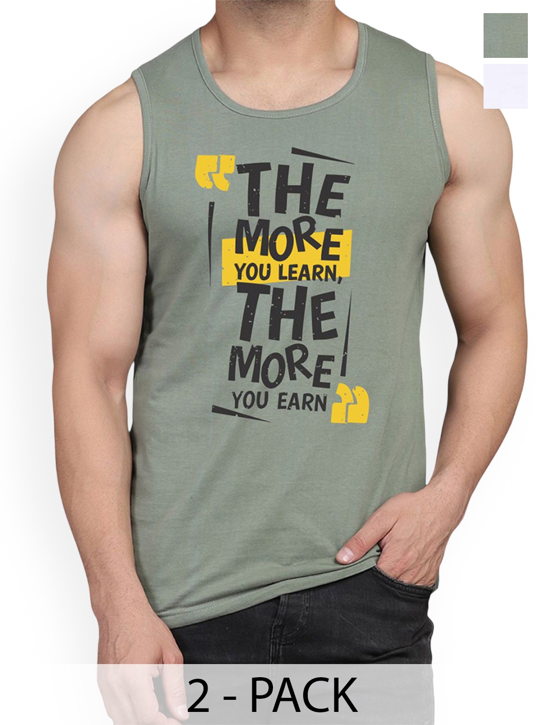 

Woostro Pack Of 2 Printed Cotton Gym Vests RS26 CMB (HARD WHITE) (MORE LGTGREEN)