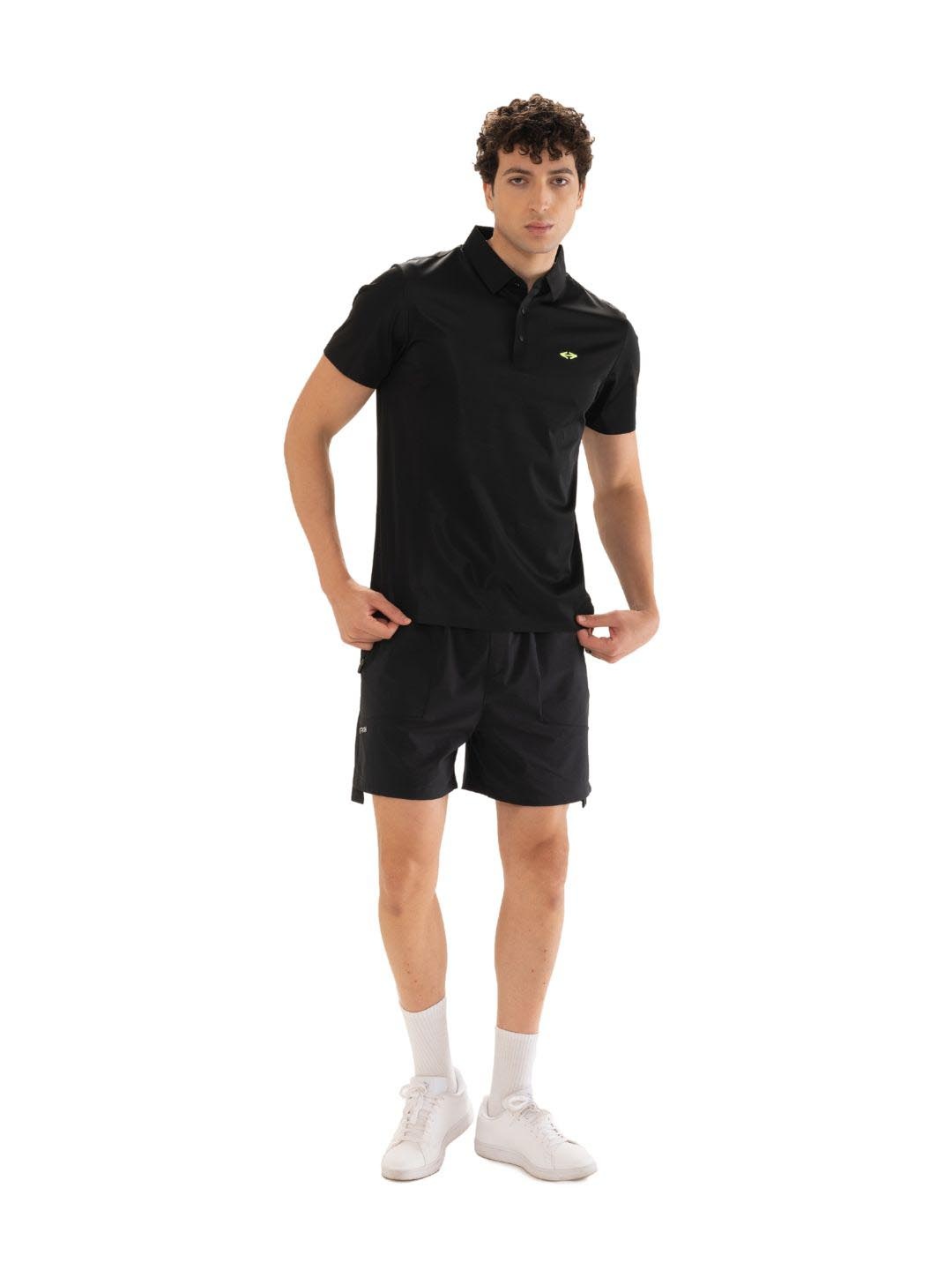 

STRCH Men Anti Odour Solid Polo Collar T-shirt, Black