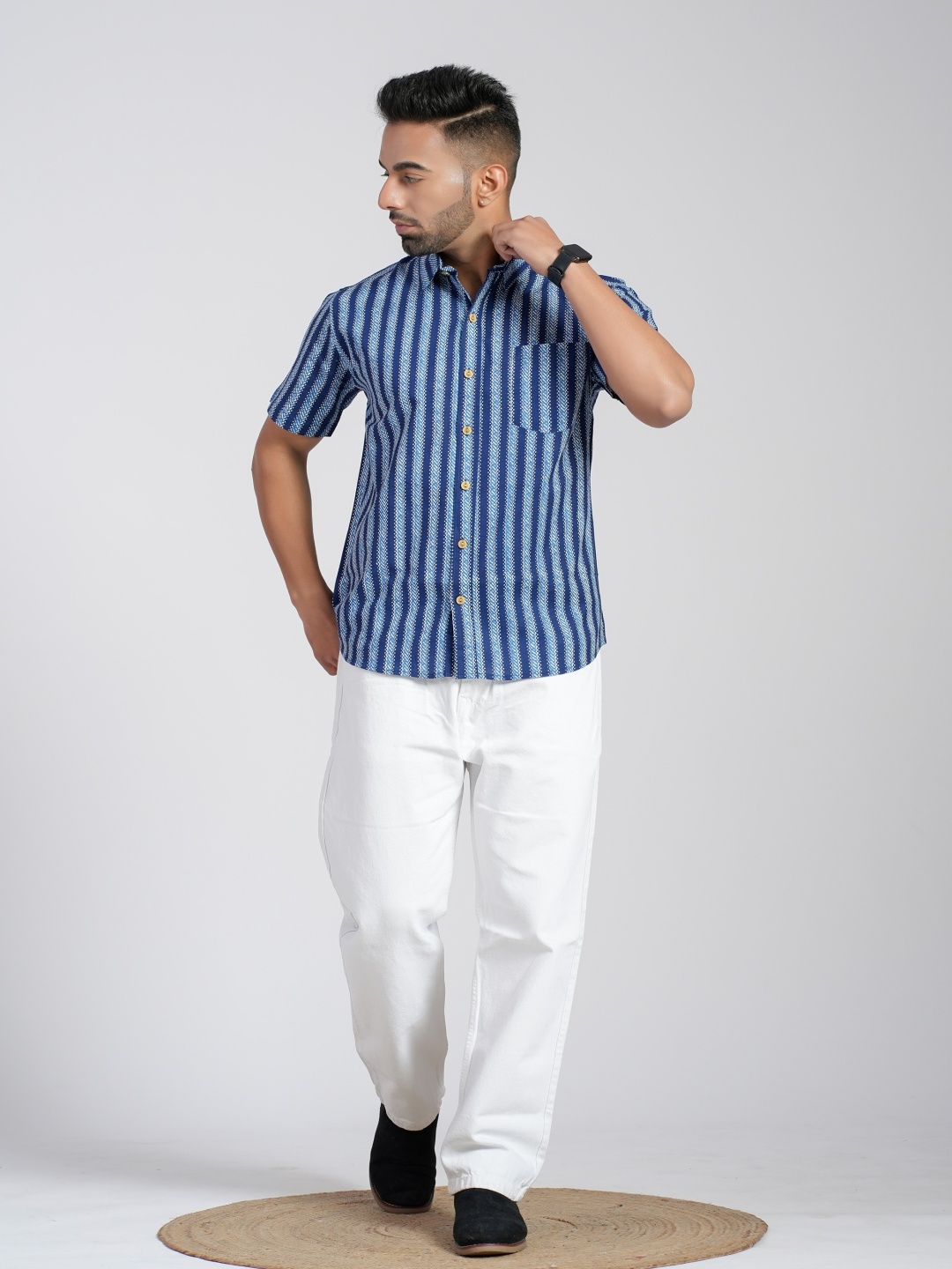 

Cotton Curio Men Comfort Opaque Striped Casual Shirt, Blue