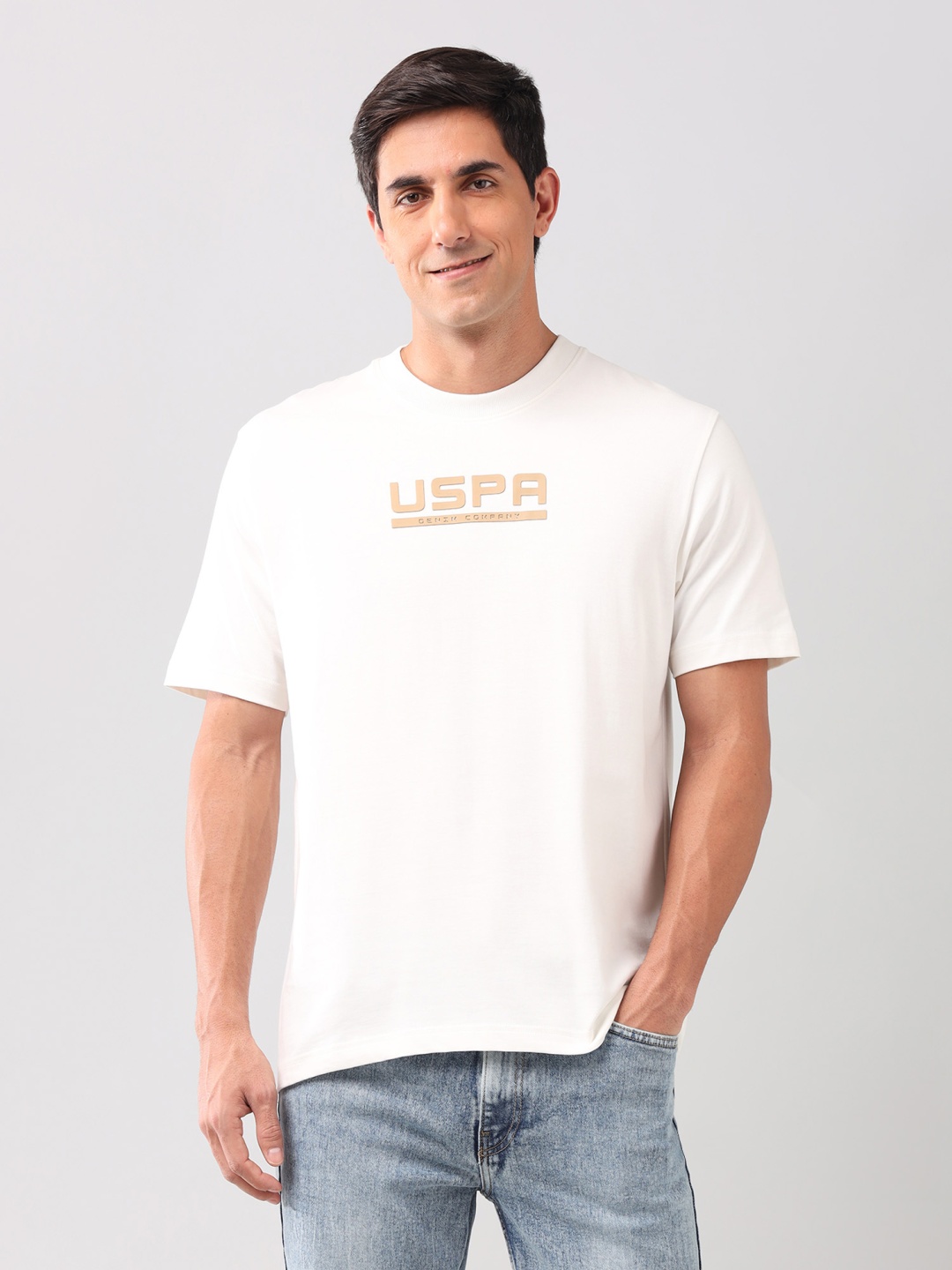 

U.S. Polo Assn. Denim Co. Men Typography Printed Round Neck Cotton T-shirt, White