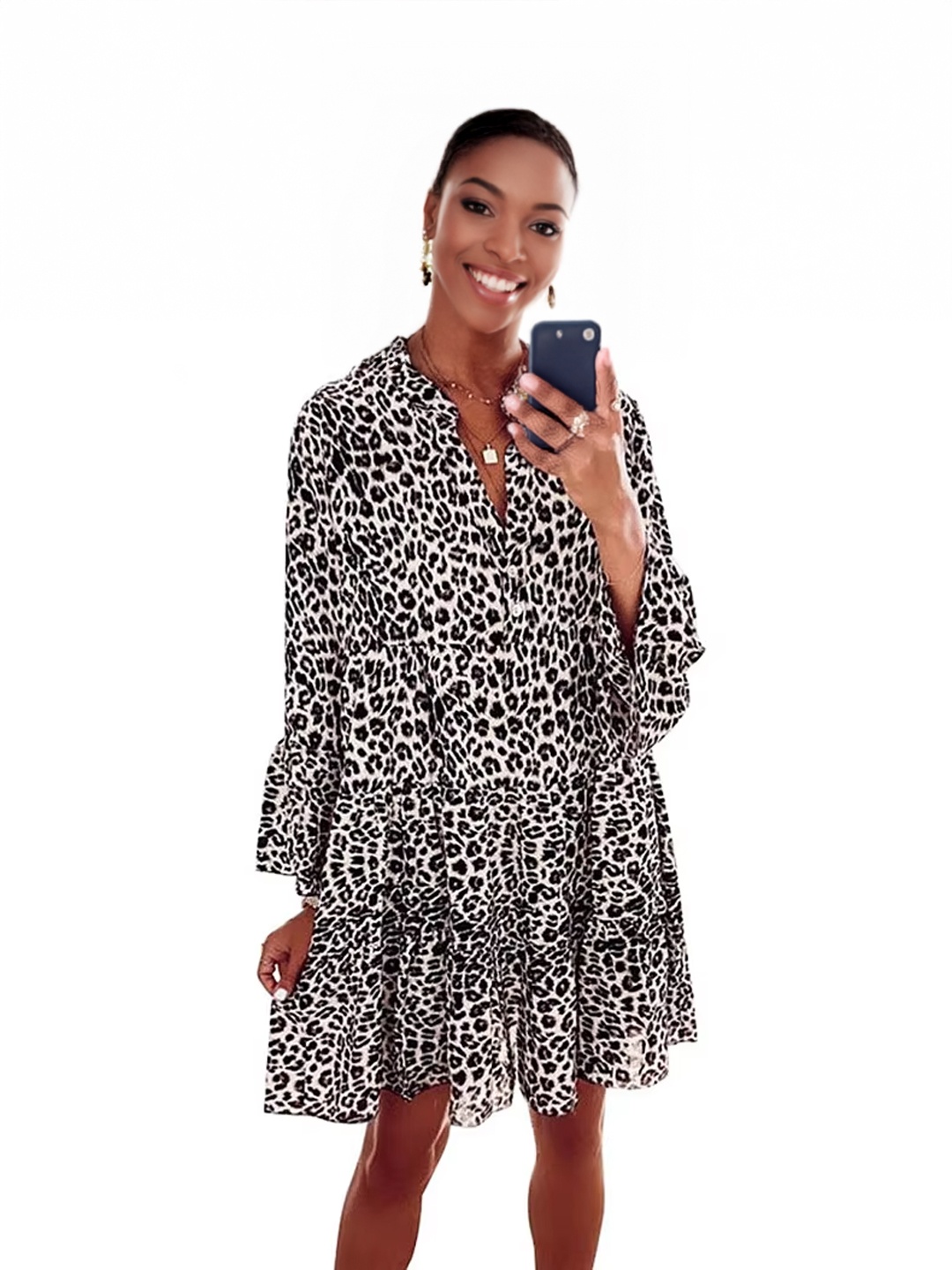 

StyleCast Animal Print Bell Sleeve Fit & Flare Dress, Black