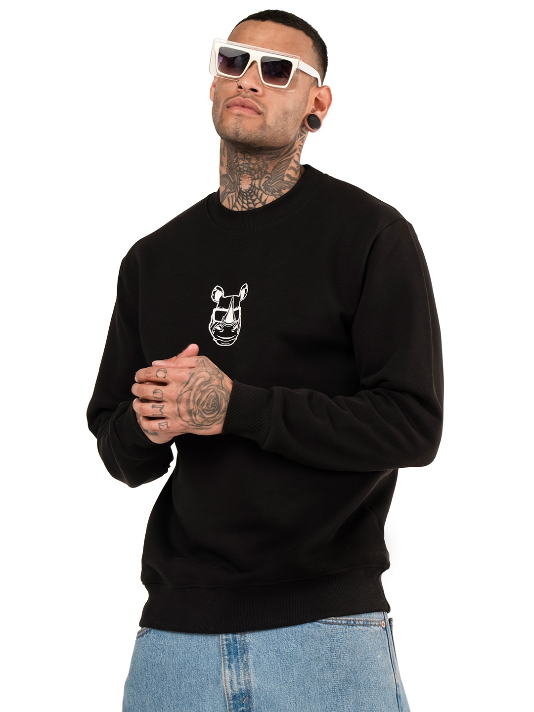 

RHINO CULT Men Round Neck Sweatshirt, Black