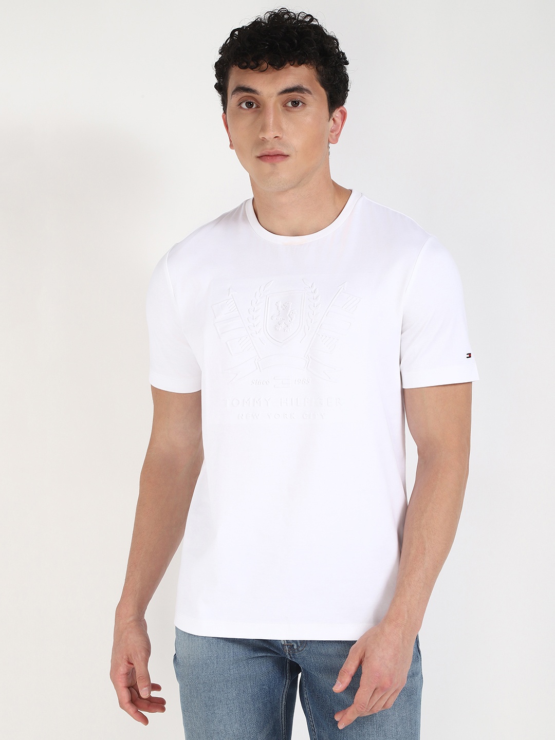

Tommy Hilfiger Men Graphic Printed Round Neck Cotton T-shirt, White