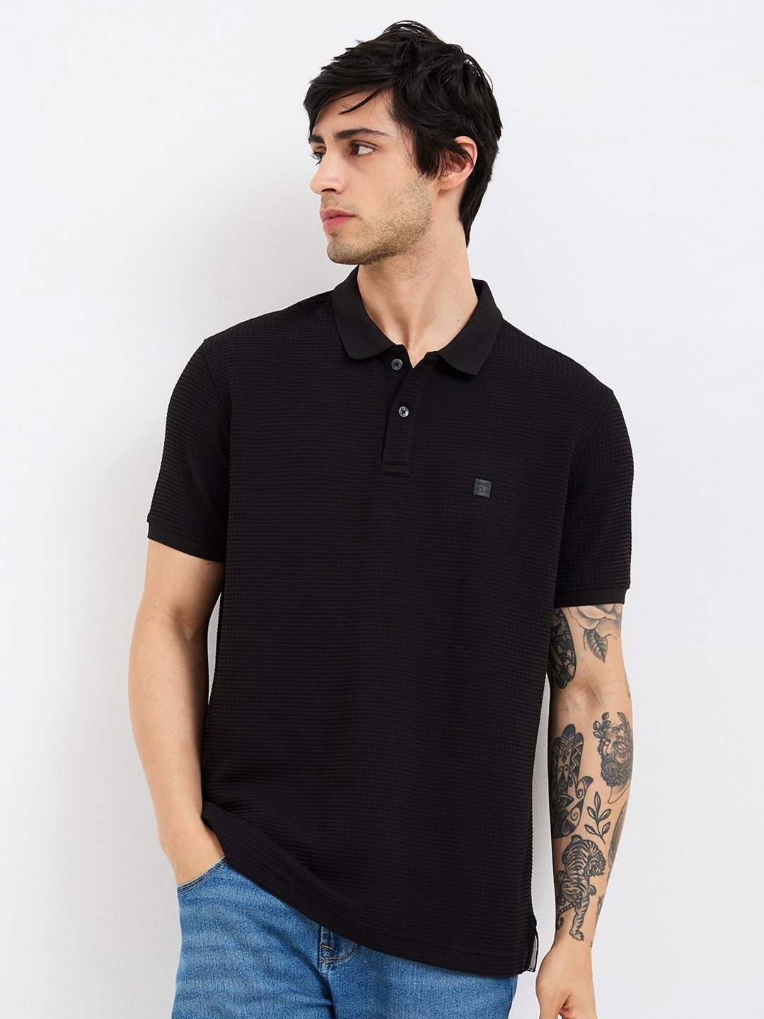 

SPYKAR Men Solid Polo Collar Cotton Slim Fit T-shirt, Black