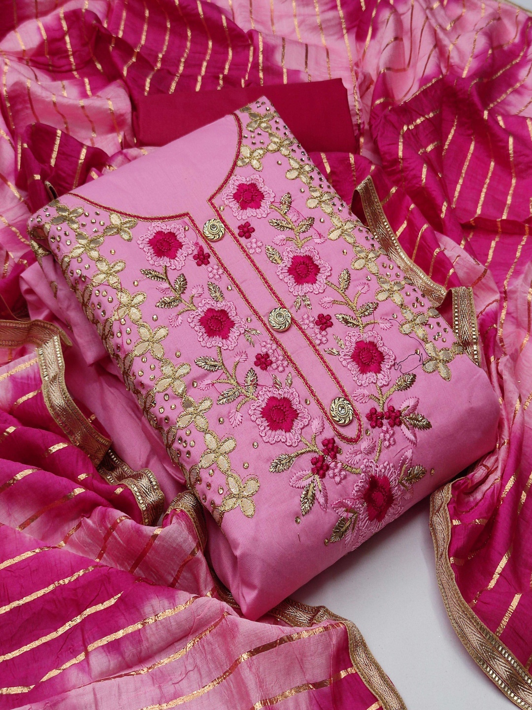 

HERE&NOW Embellished Unstitched Dress Material, Pink
