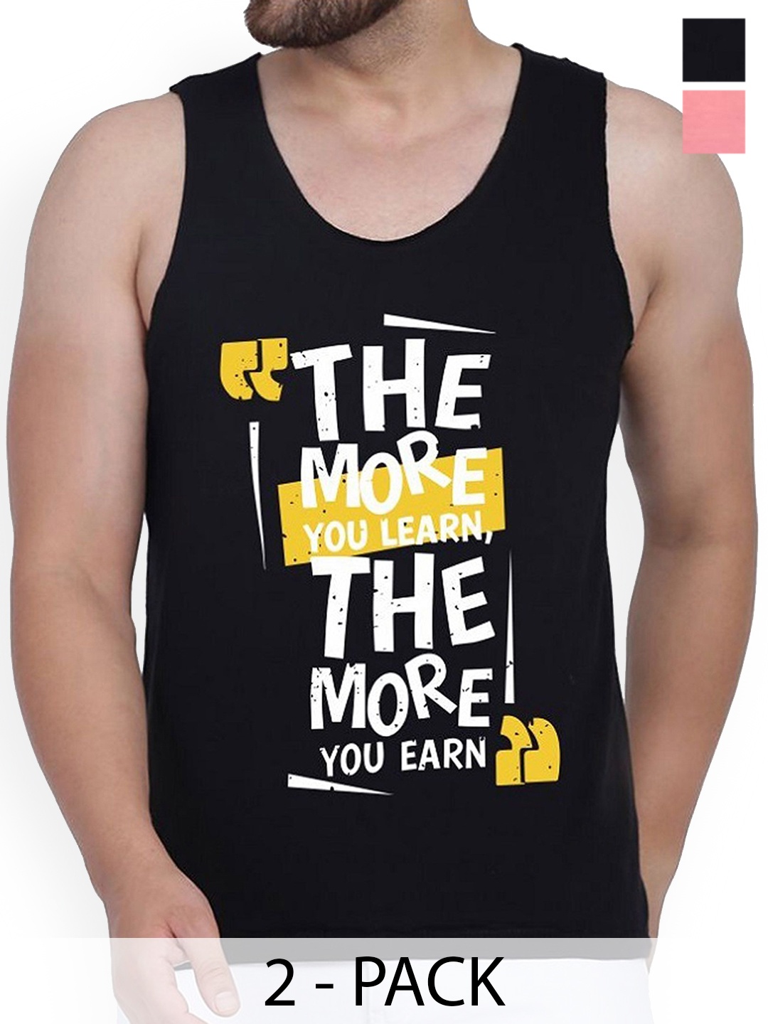 

WOOSTRO Pack Of 2 Printed Combed Cotton Gym Vest RS26 CMB (MORE BLACK) (98 PEACH)