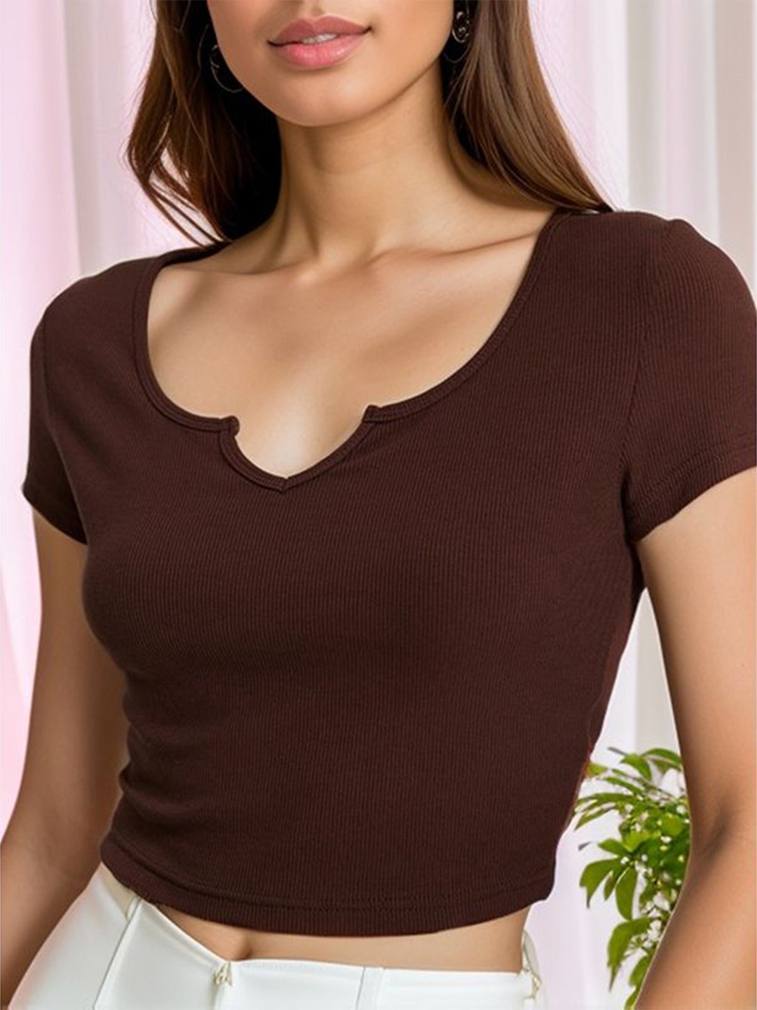 

StyleCast x Revolte Solid Fitted Crop Top, Brown