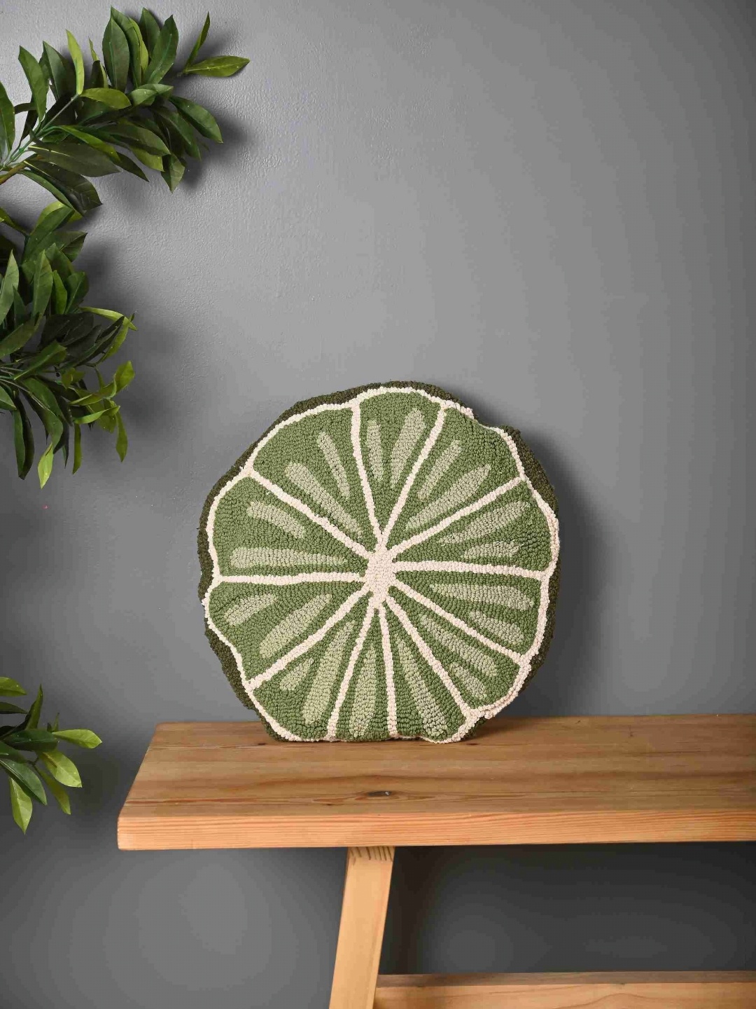 

Aura Green & Beige Embroidered Round Cushion Cover