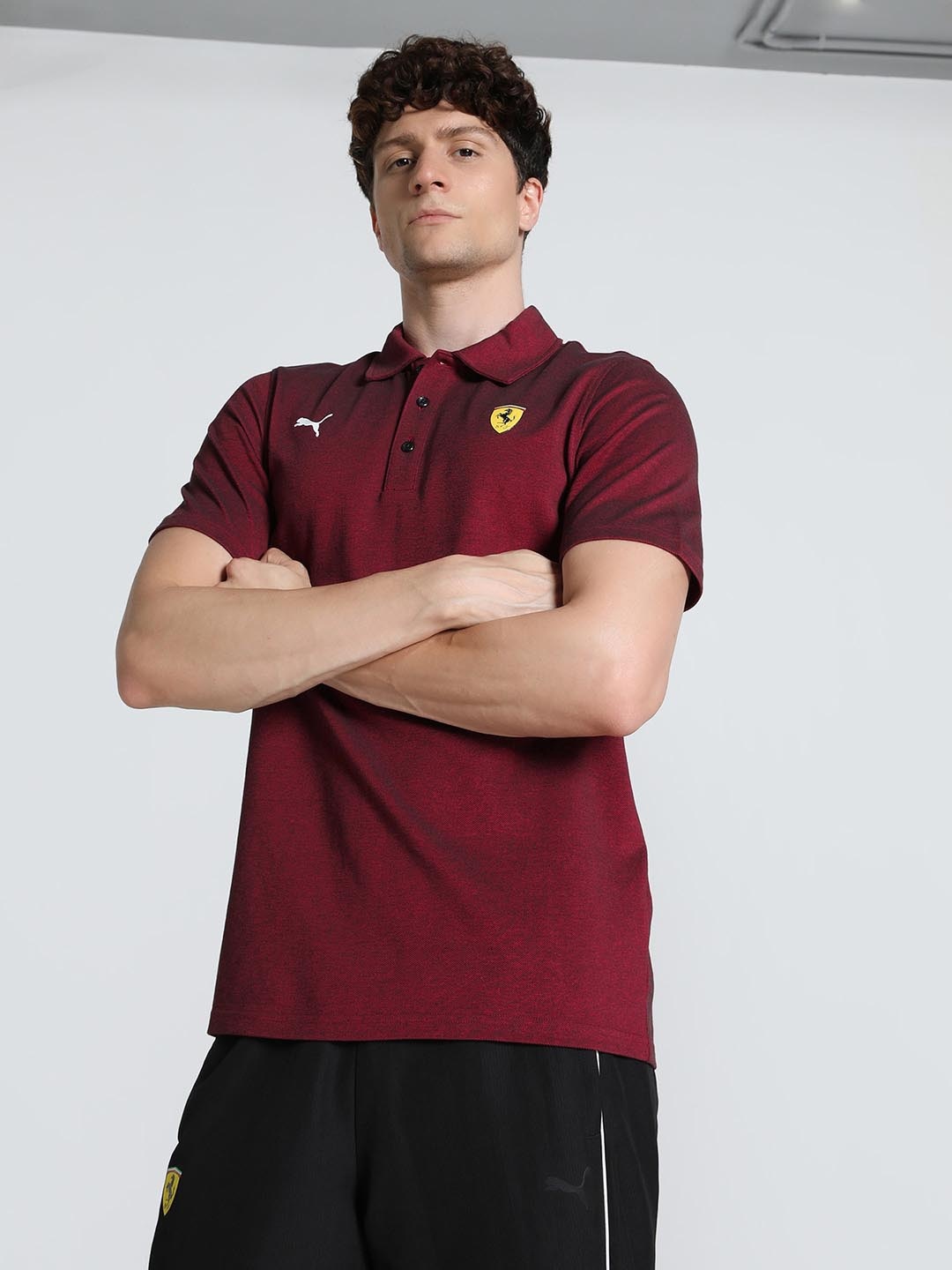 

PUMA Motorsport Men Scuderia Ferrari Race 2 Self Design Polo Collar T-shirt, Maroon