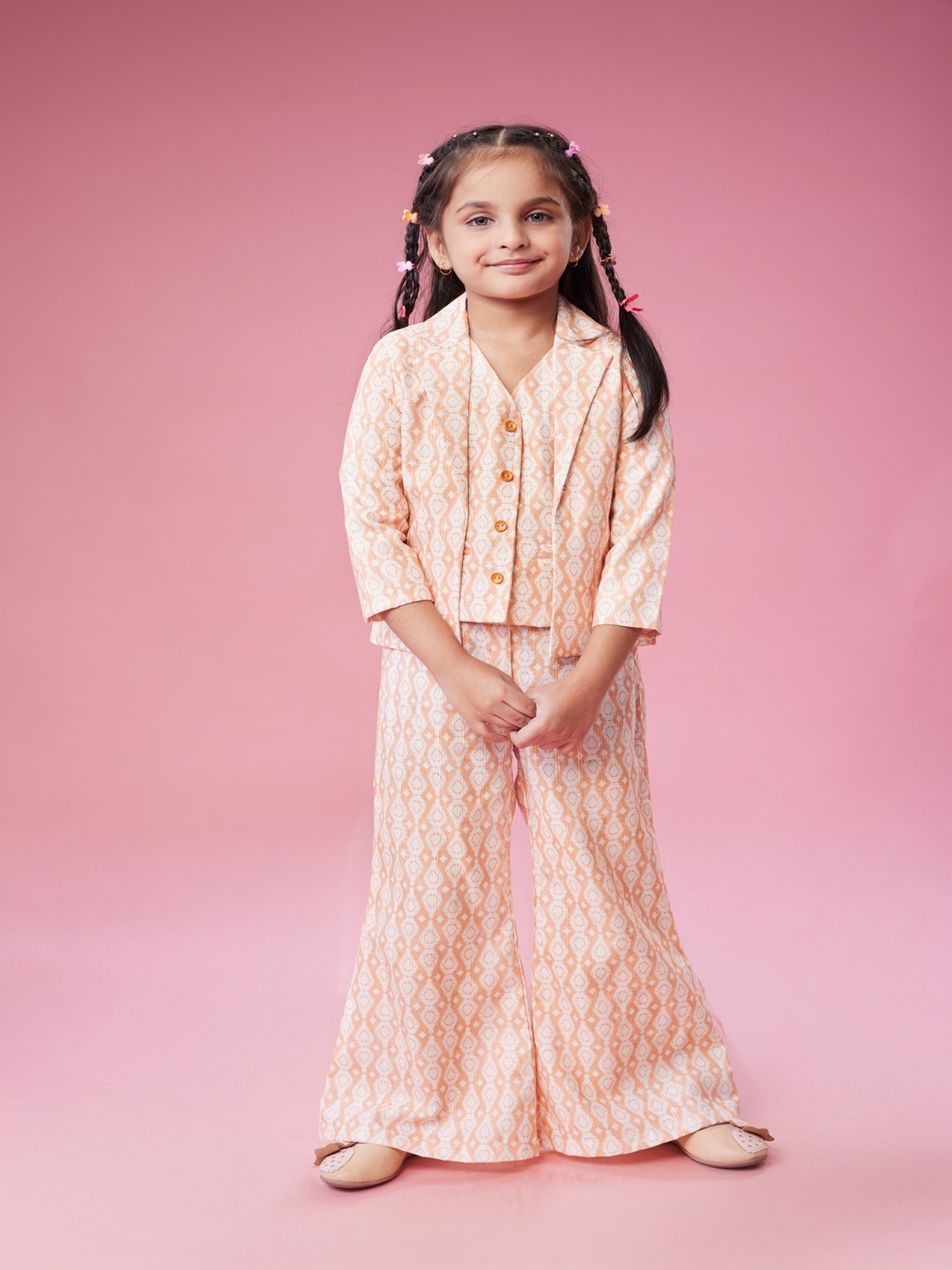 

MASTARANG Kids Printed Clothing Set, Peach