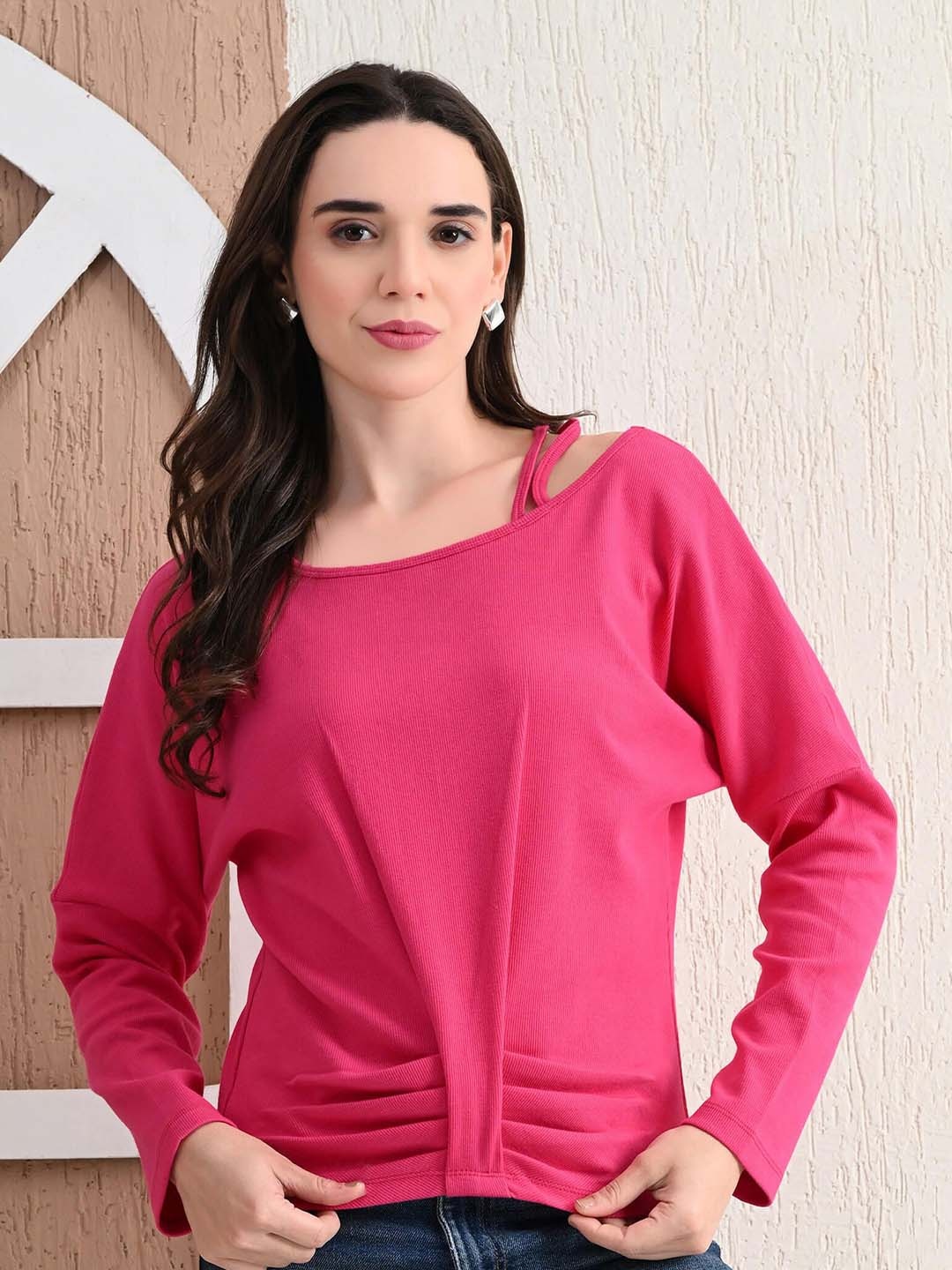 

Unifringe Cotton Cut Out Long Sleeves Top, Pink