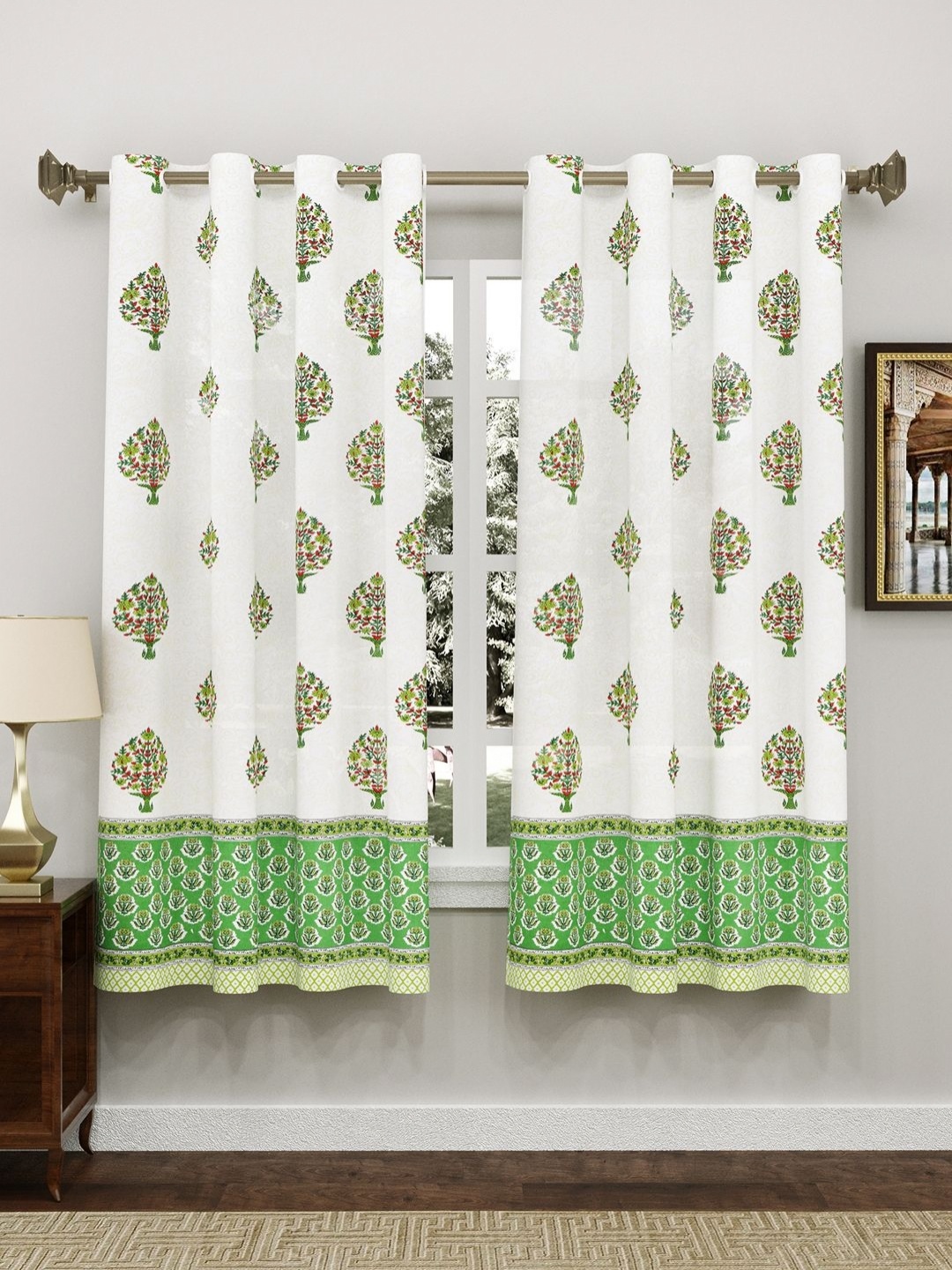 

Myntra Elegant Homes Green & White Set of 2 Ethnic Motifs Window Curtain