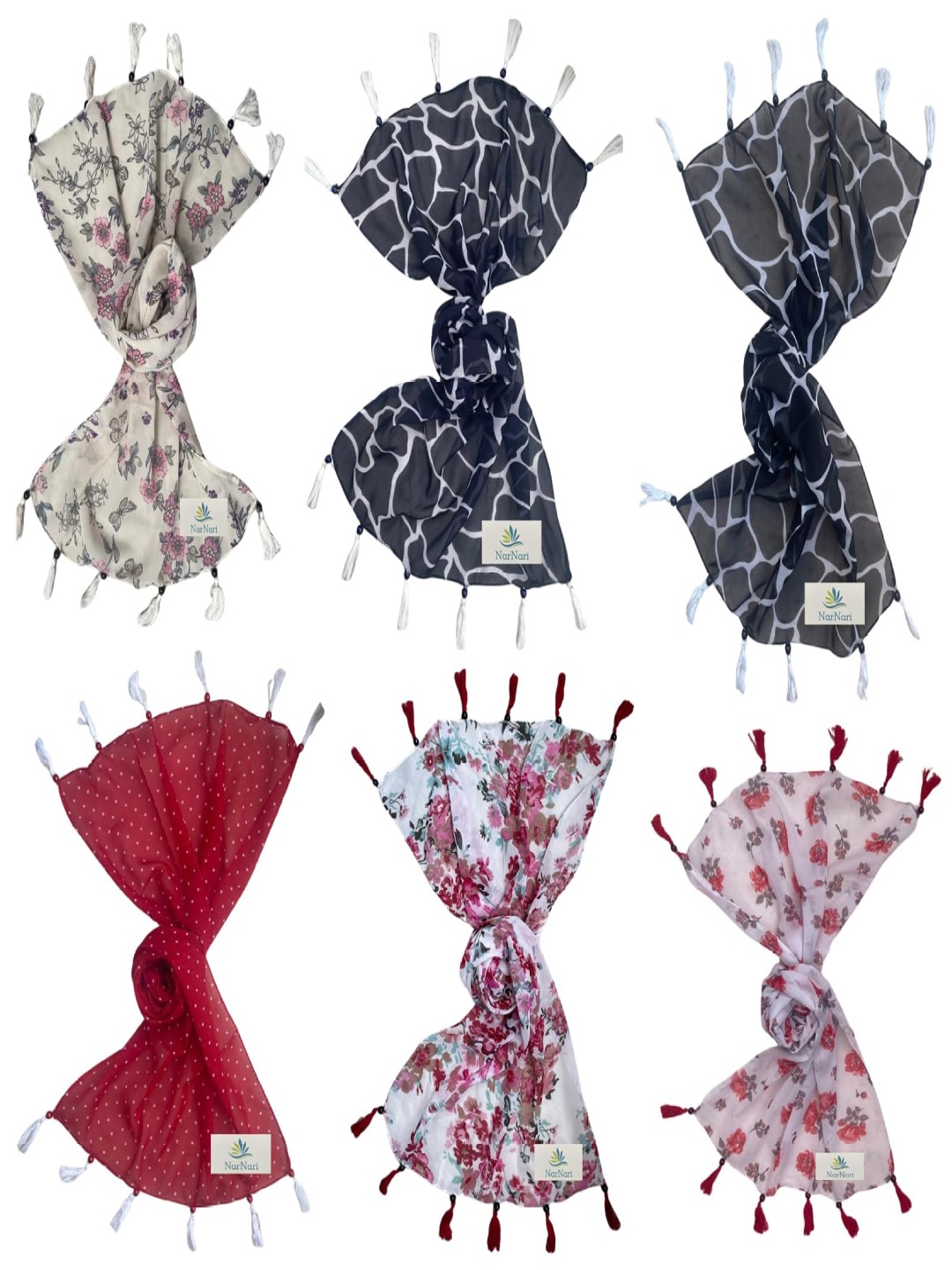 

NarNari Women Printed Scarf, Red