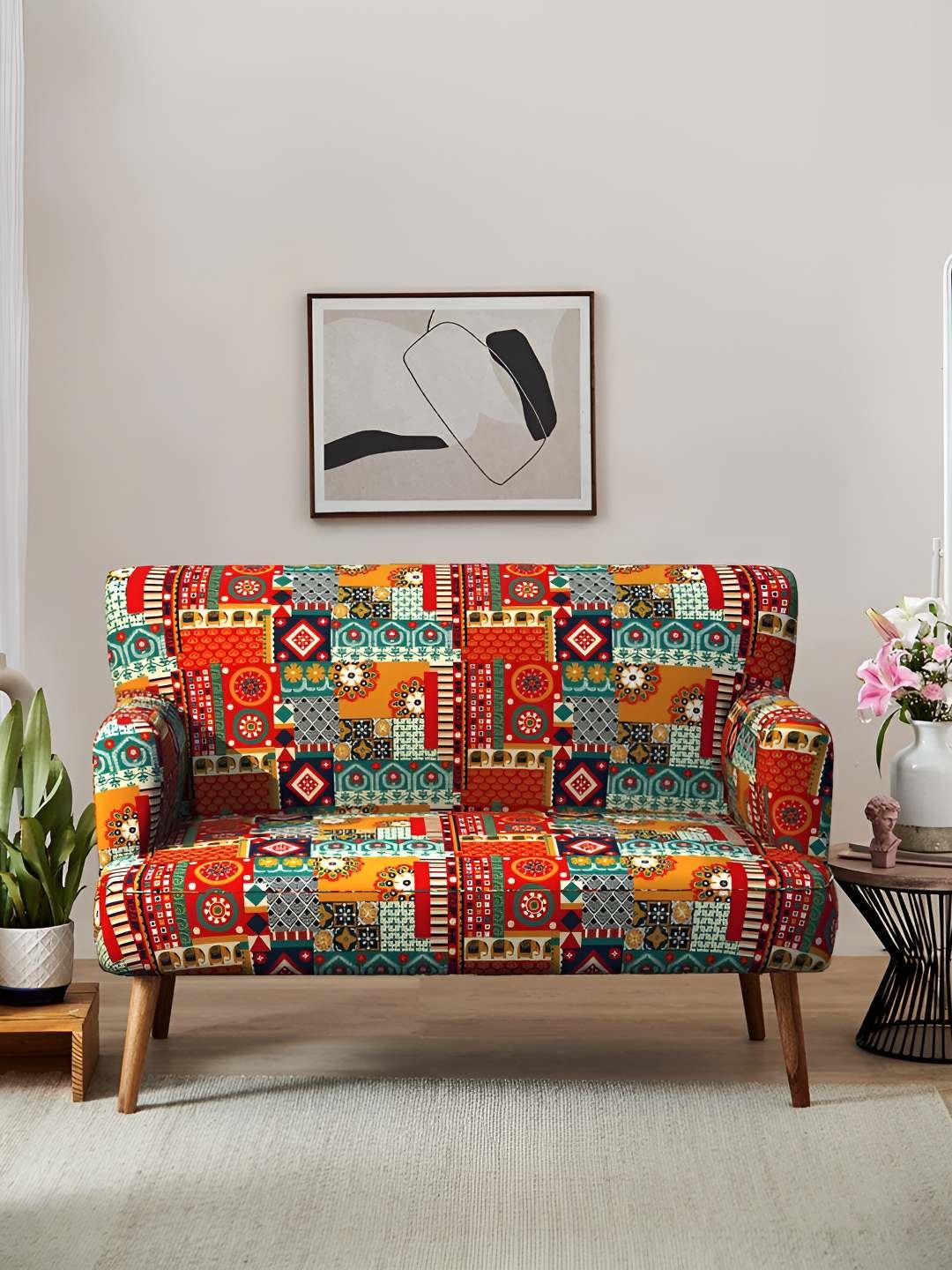 

Chumbak Red & Yellow Jodhpur Love Seat - Floral Swirls 2 Seater Inflatable Sofa & Bed