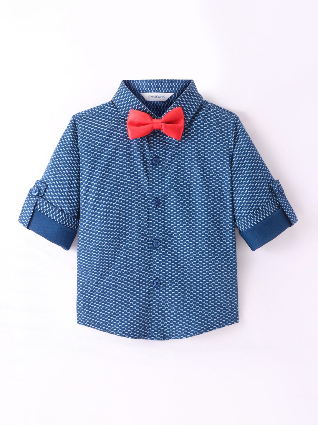 

Mark & Mia Boys Spread Collar Micro Ditsy Printed Cotton Casual Shirt, Blue