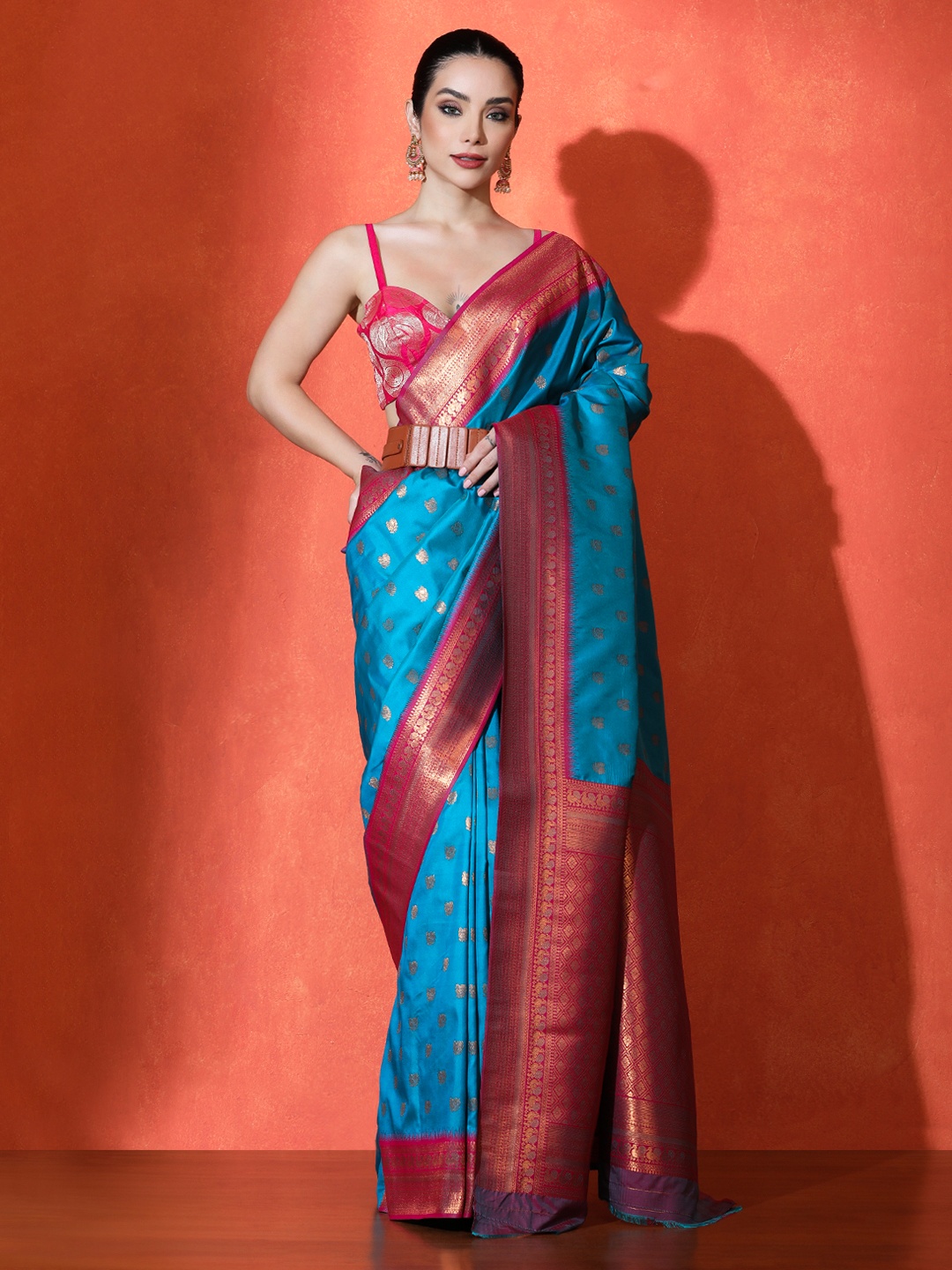 

SARHA Woven Design Zari Pure Silk Saree, Blue