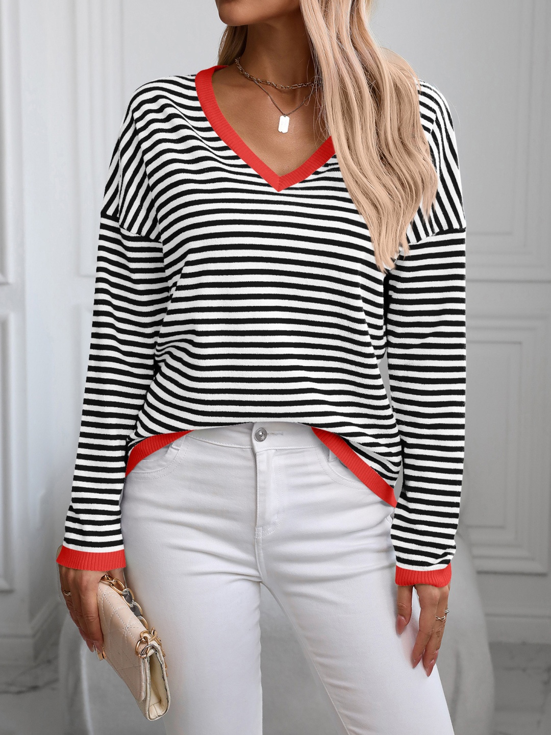 

StyleCast x Revolte Striped Top, Red