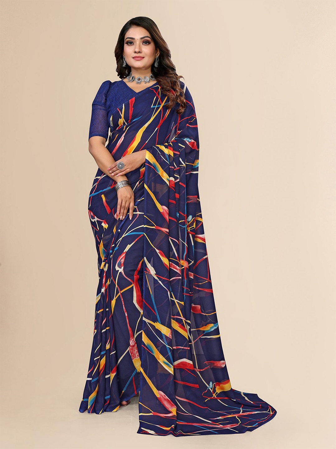 

Moda Rapido Abstract Printed Saree, Blue