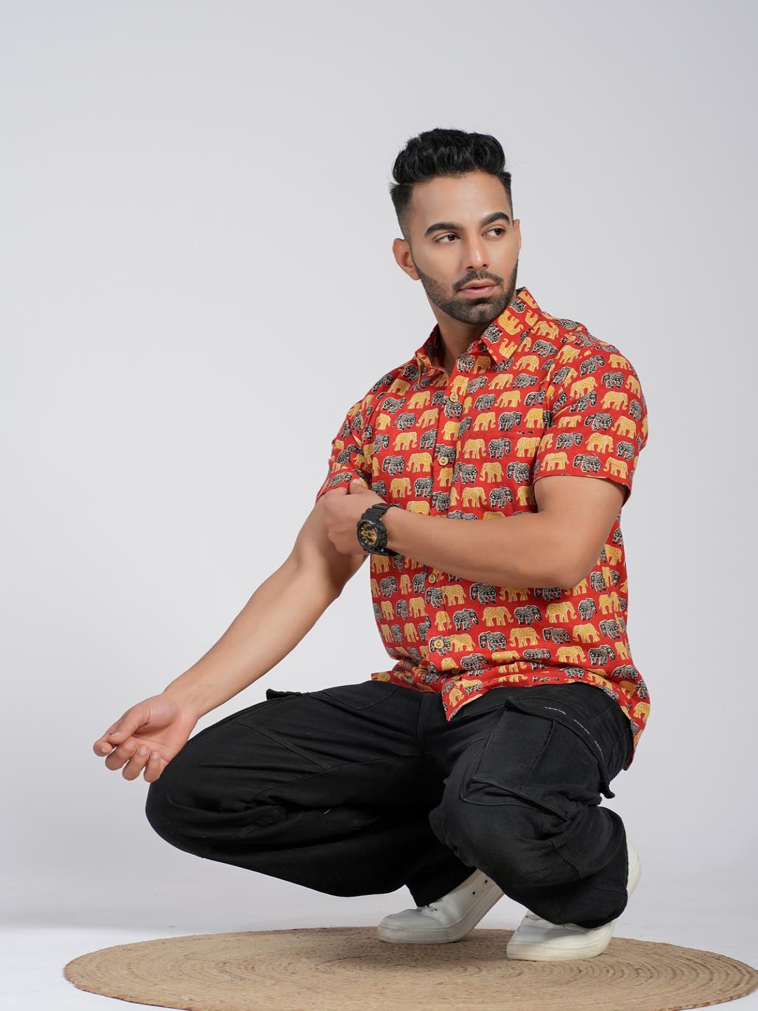 

Cotton Curio Men Comfort Floral Opaque Printed Casual Shirt, Red