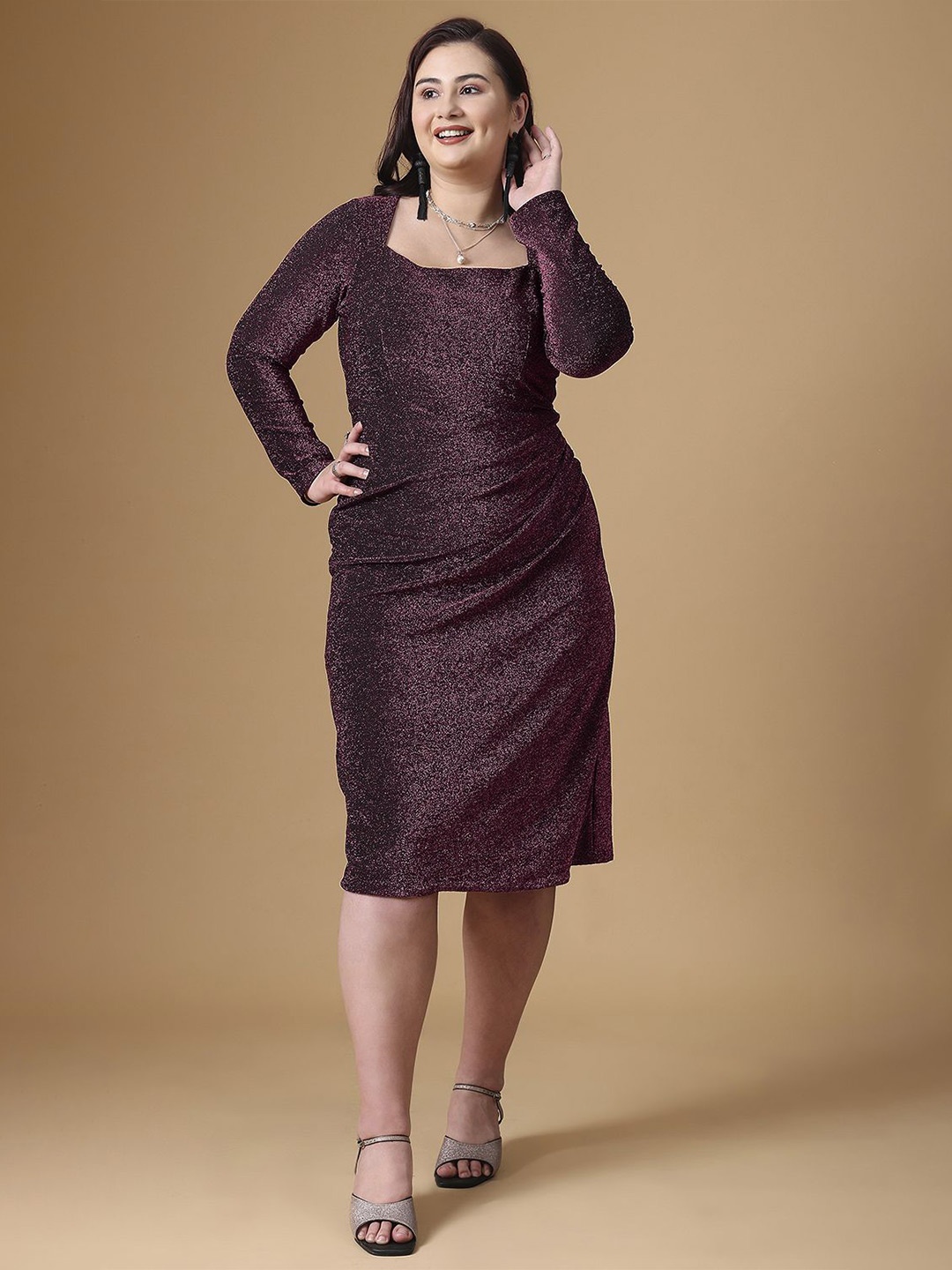 

Curvy Lane Women Sheath Midi Dress, Purple