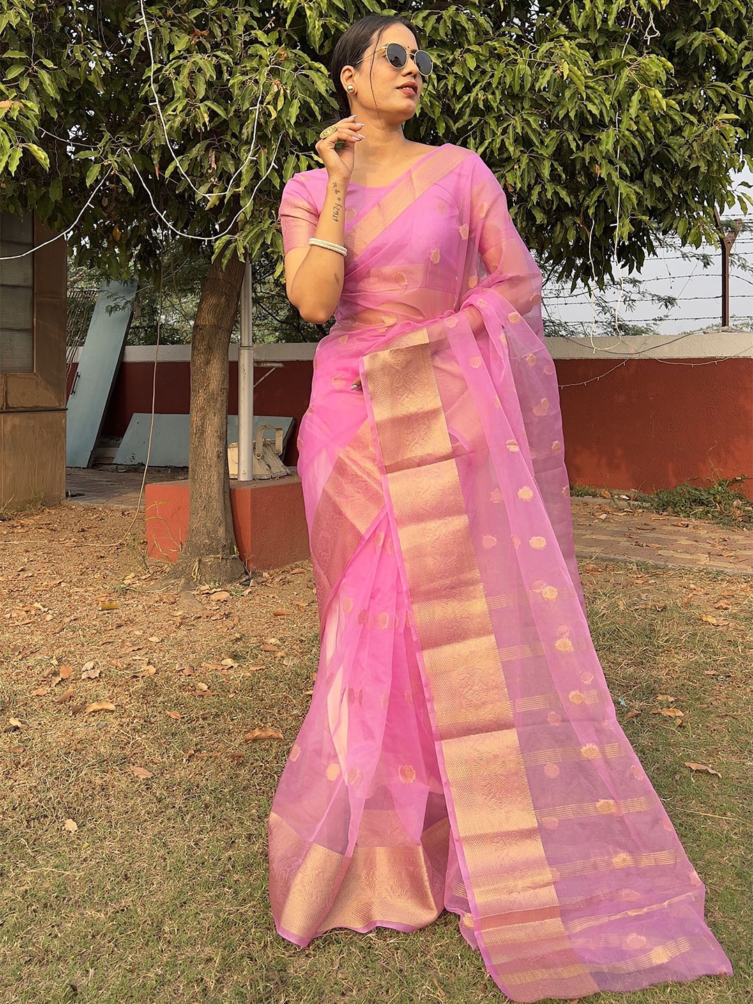 

bansari textiles Woven Design Zari Kota Saree, Pink