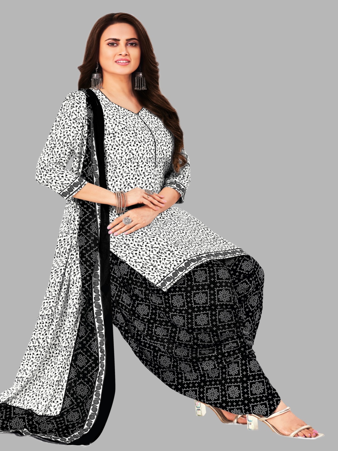 

Simmu Floral Printed Pure Cotton Unstitched Dress Material, White
