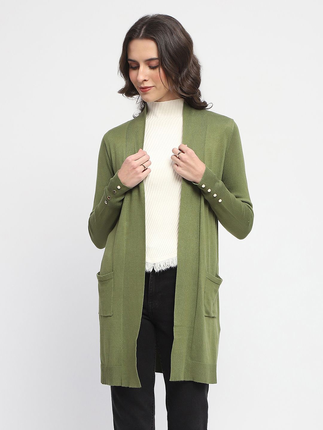 

Madame Longline Open Front Shrug, Olive