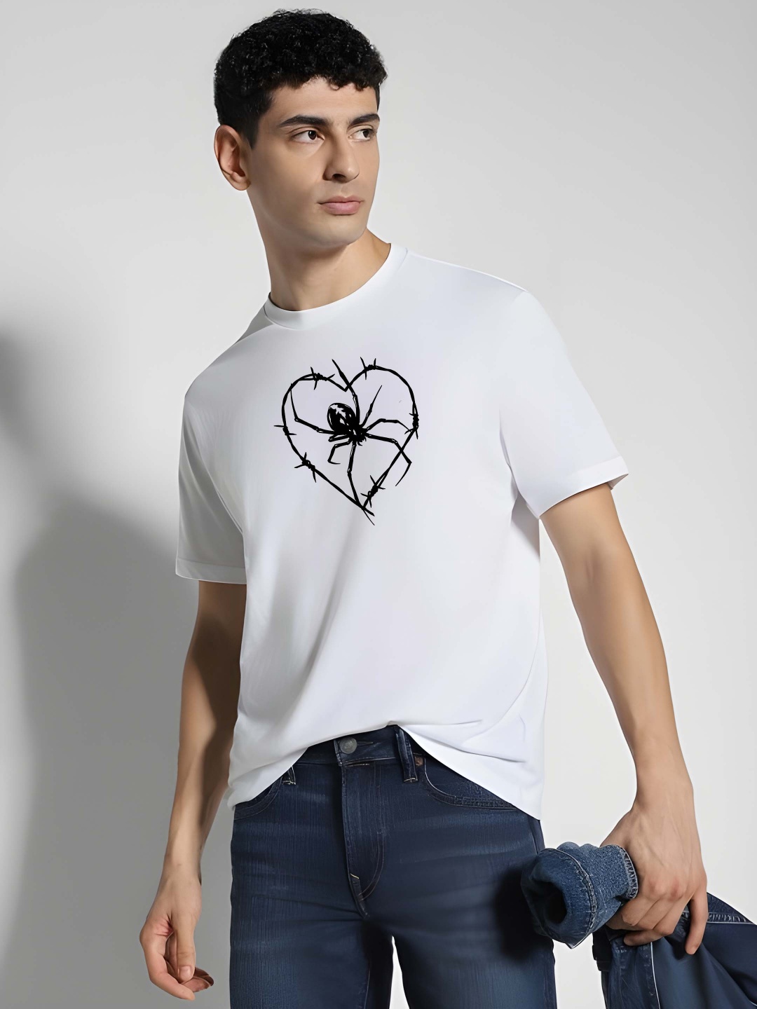 

Krimmple Men Graphic Printed Round Neck Cotton T-shirt, White