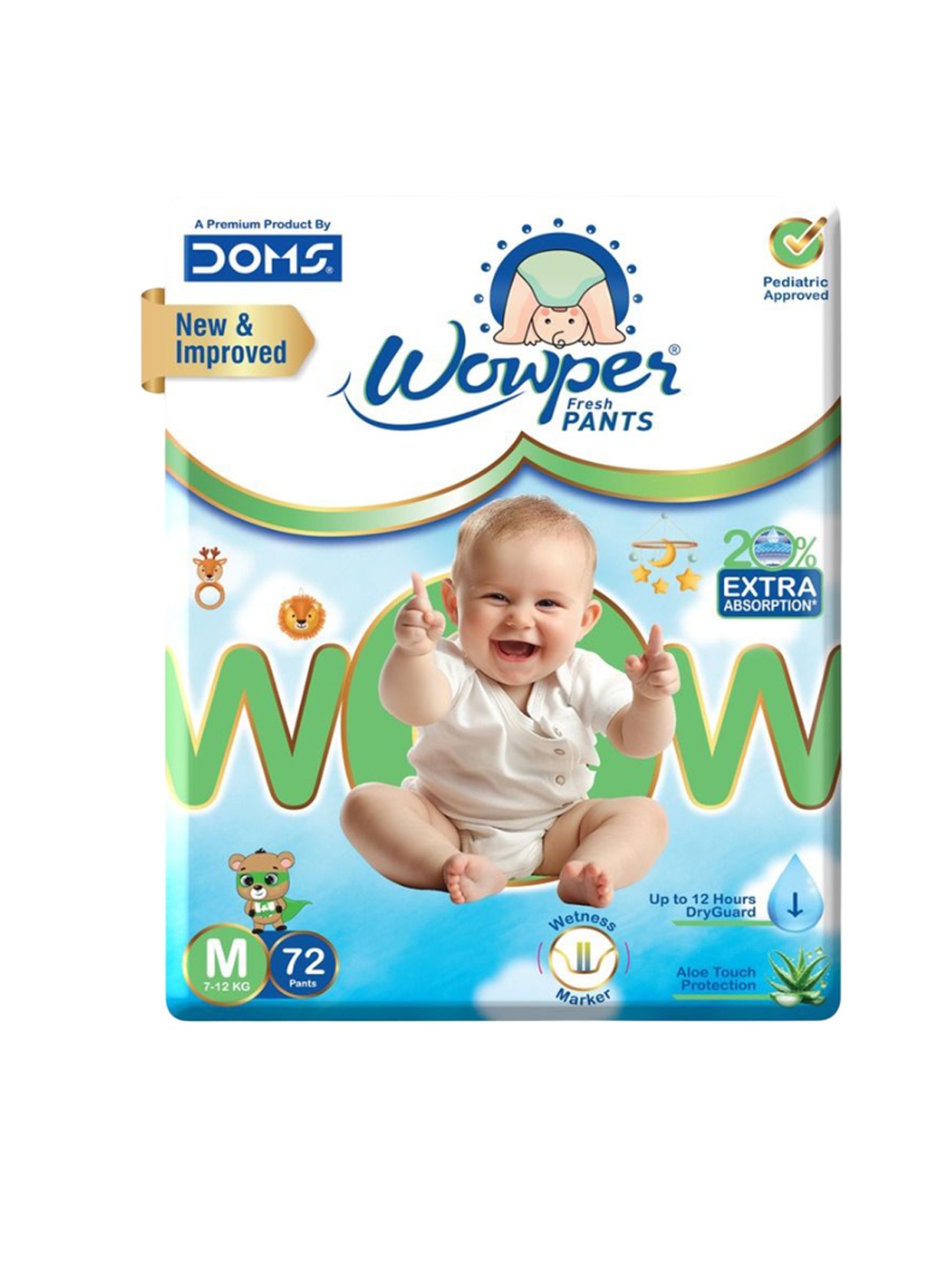 

Wowper Baby 12Hrs Absorption Pant Style Diaper With 3D Diamond Cross Core - M - 72Pcs, White