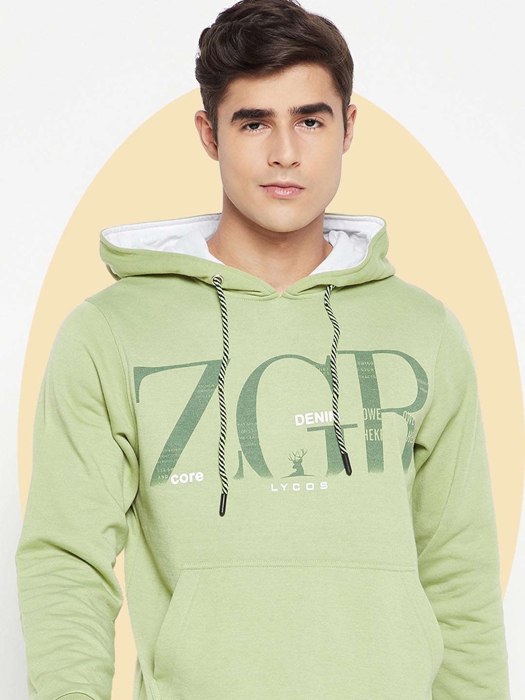 

LYCOS Men Typography Printed Hooded Pullover Sweatshirt, Sea green