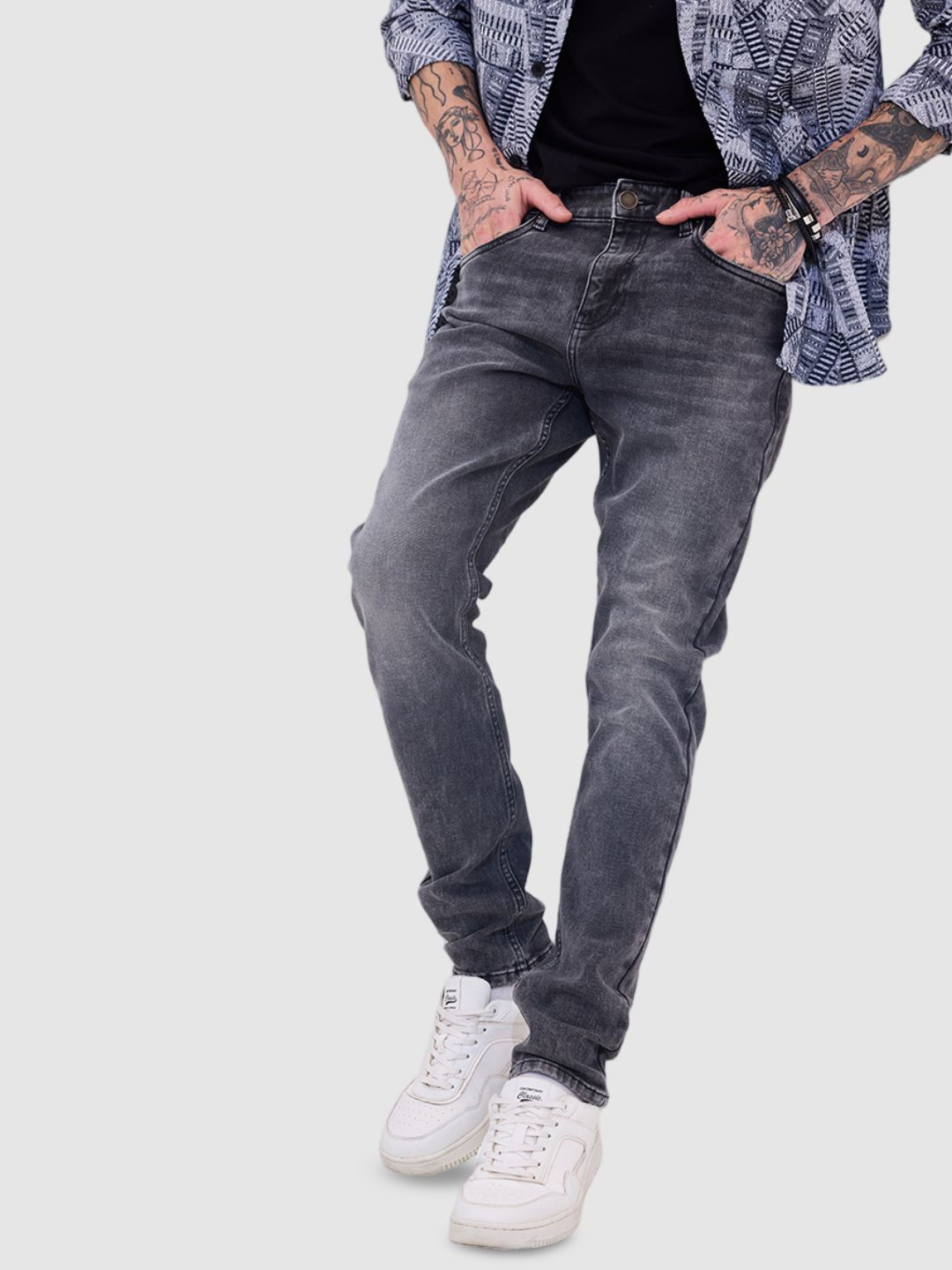 

Snitch Men Smart Slim Fit Heavy Fade Stretchable Jeans, Grey