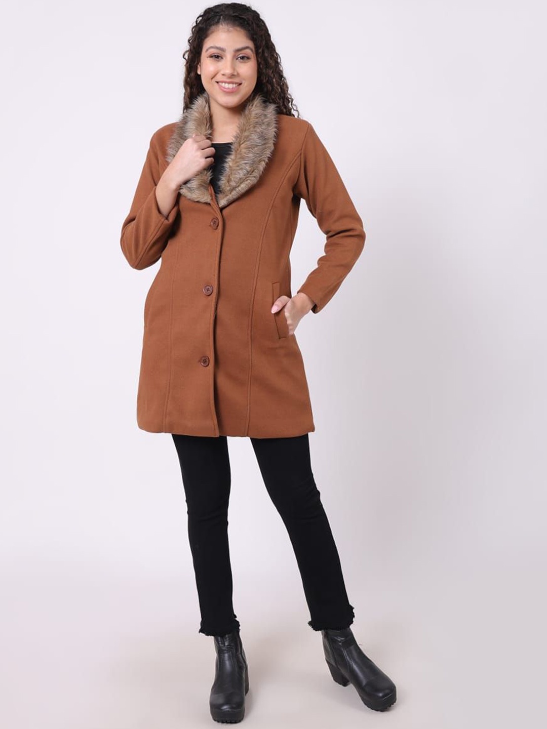 

FELLAMO Women Single-Breasted Trench Coat, Brown