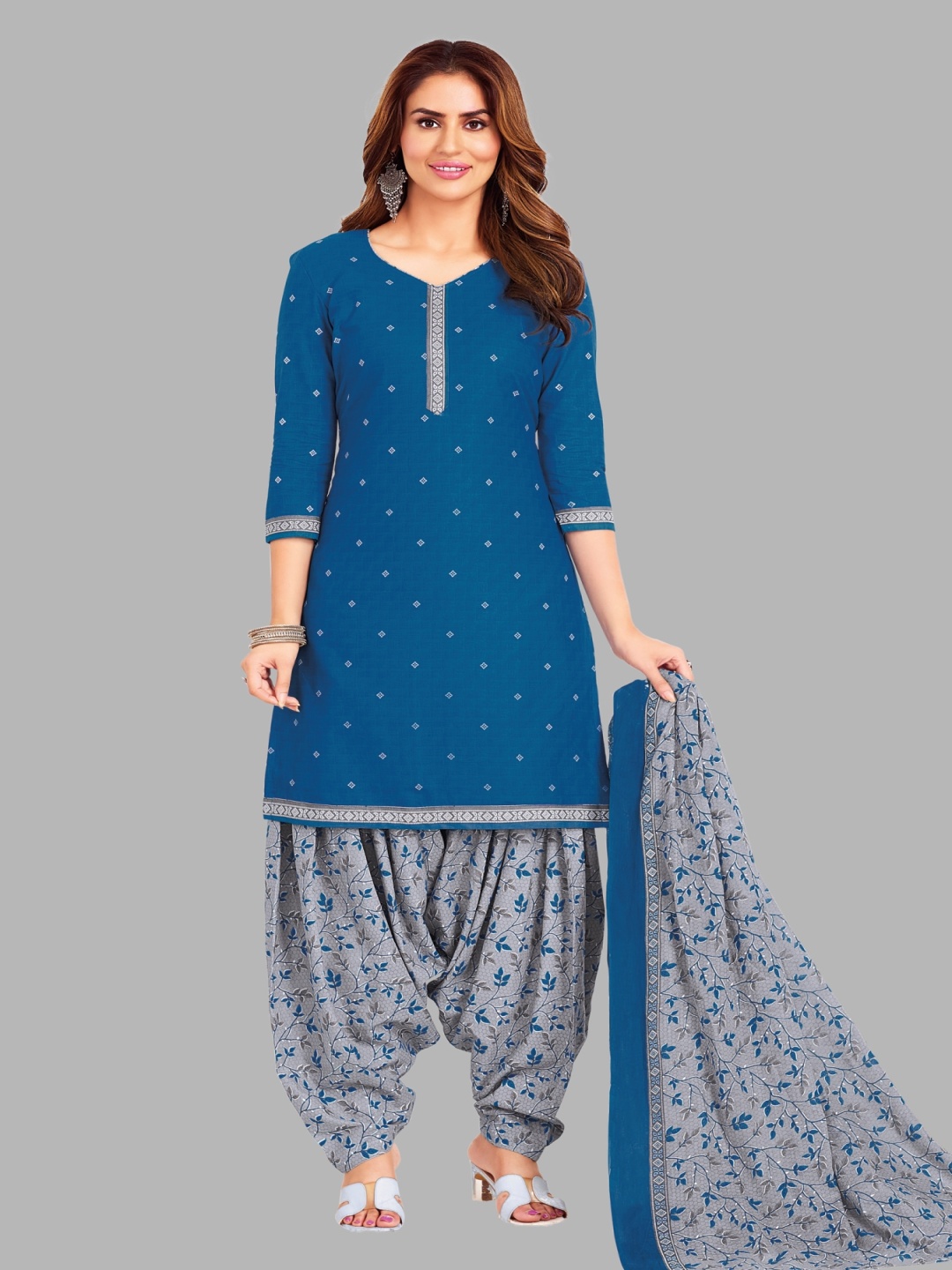 

Simmu Ethnic Motifs Printed Pure Cotton Unstitched Dress Material, Blue