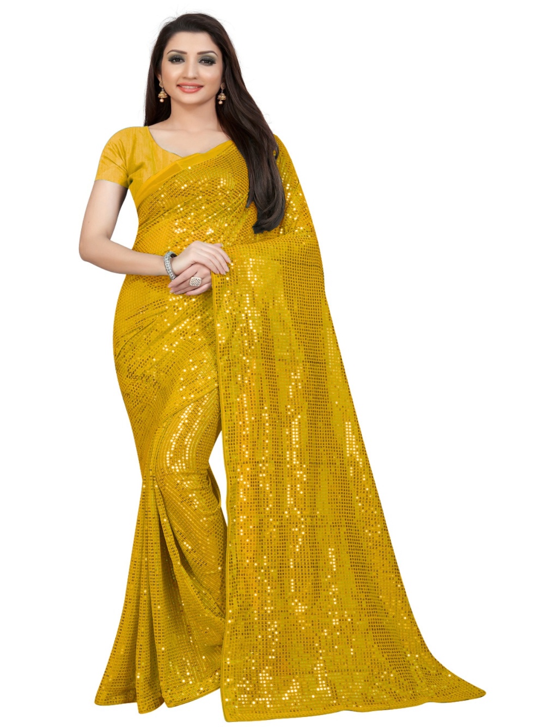 

Moda Rapido Embellished Sequinned Pure Georgette Saree, Mustard