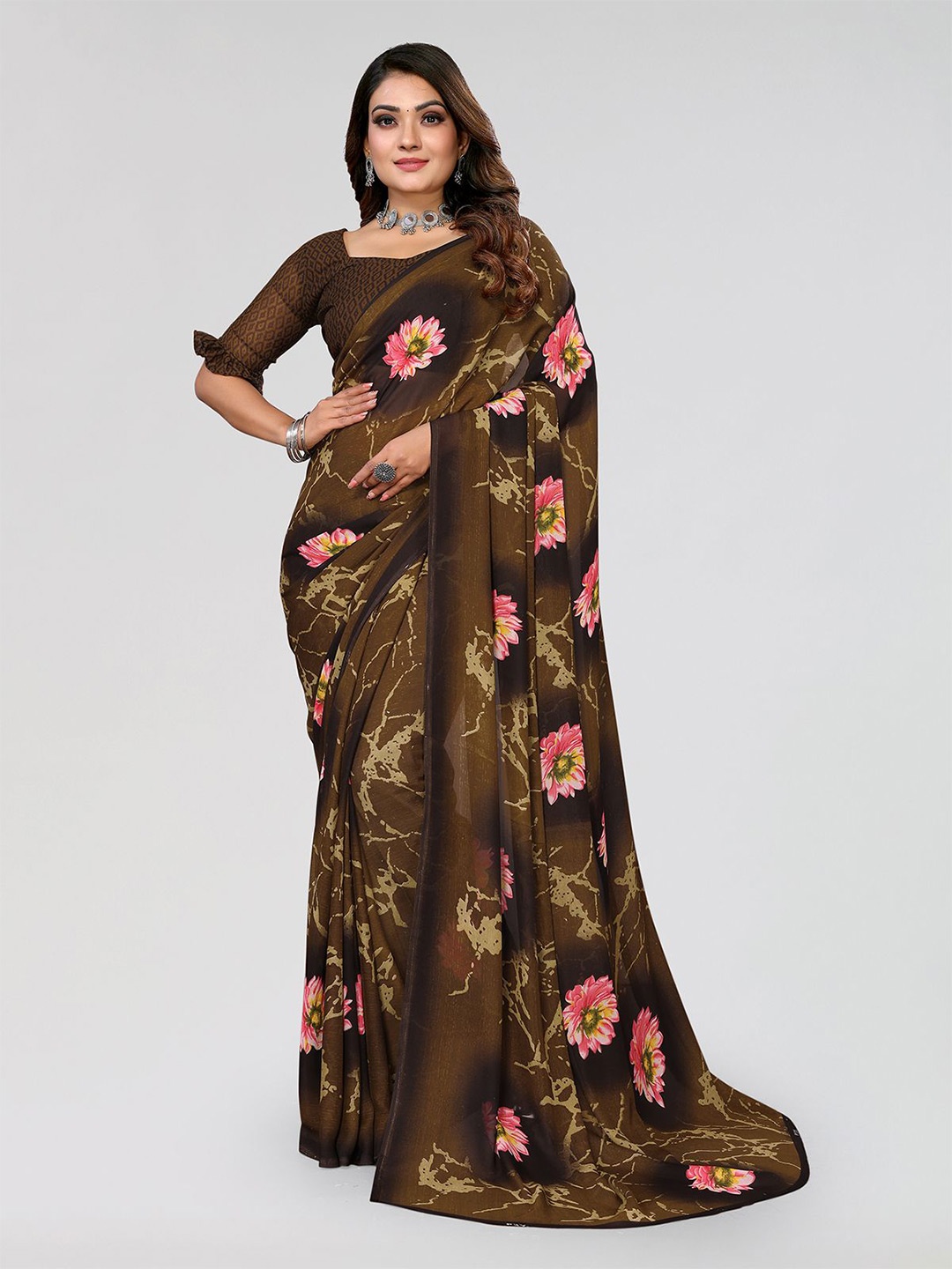 

Moda Rapido Floral Printed Saree With Blouse Piece, Green