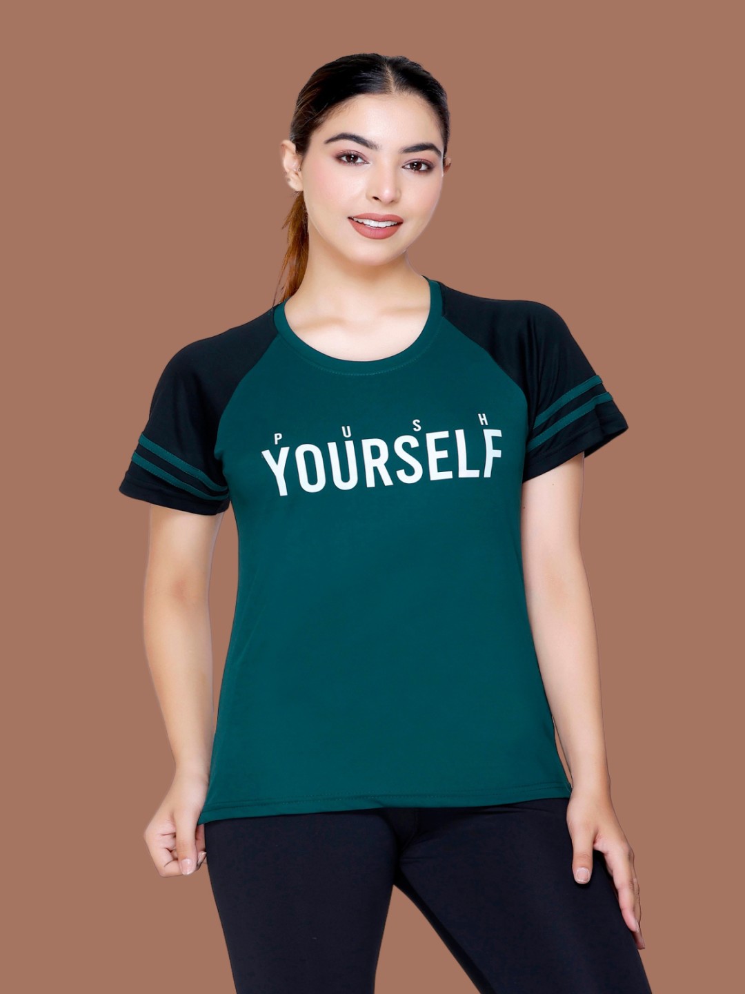 

White Moon Women Typography Printed Round Neck T-shirt, Teal