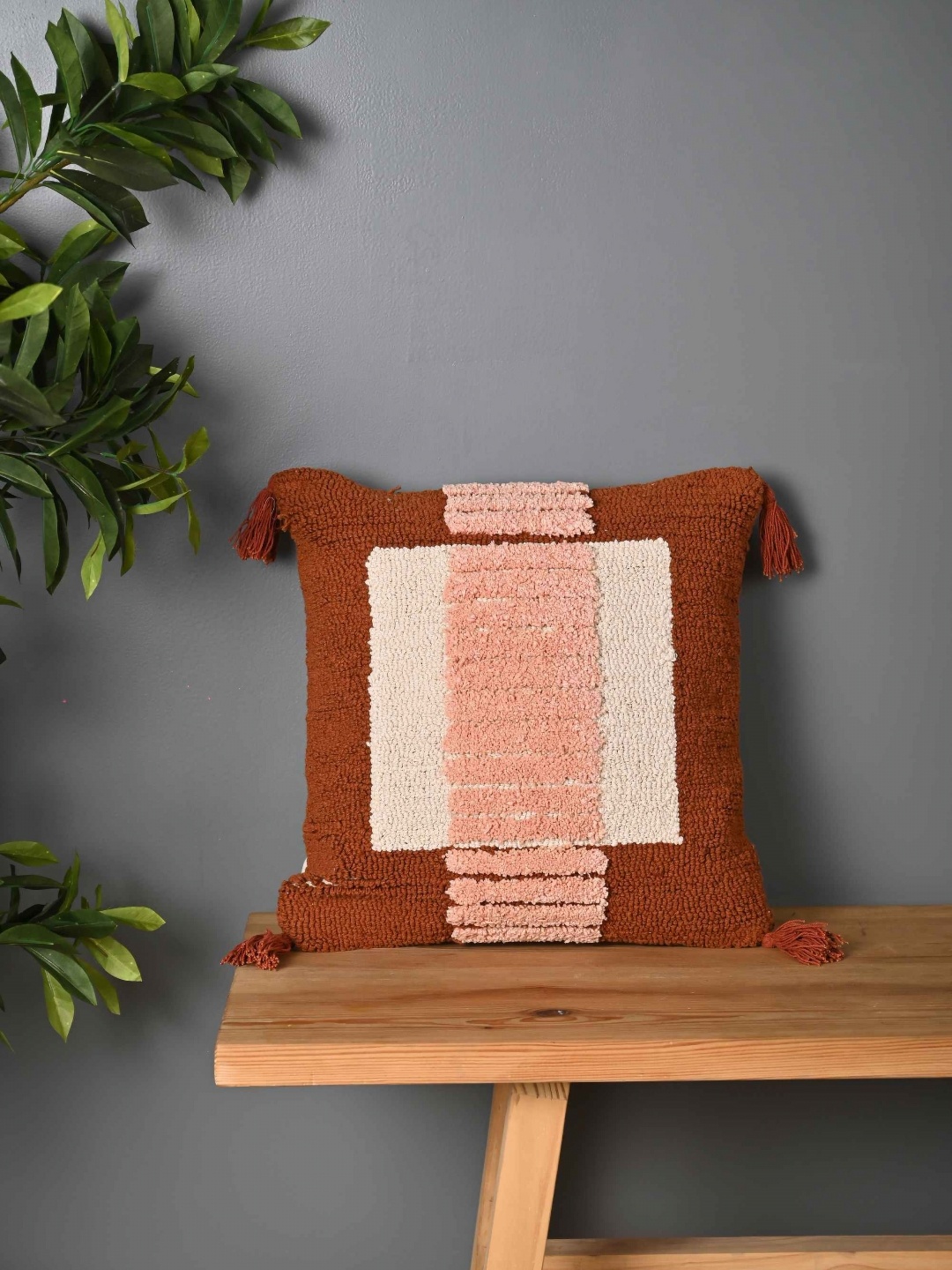 

Aura Cream & Brown Embroidered Textured Cotton Square Cushion Covers