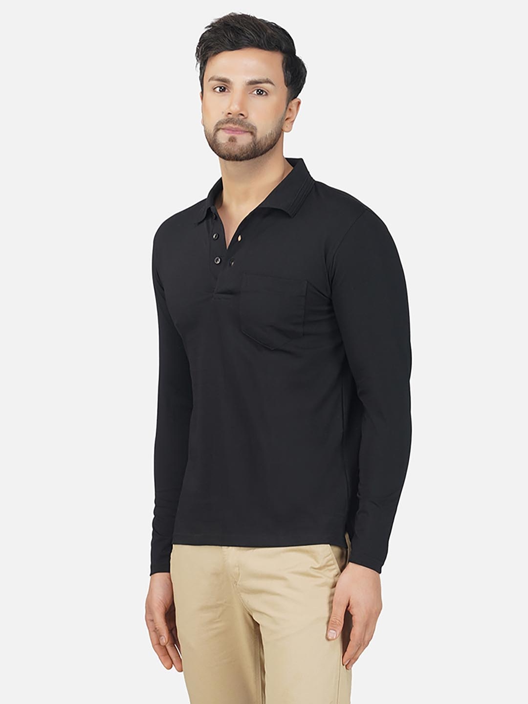 

ALARM Men Solid Polo Collar Cotton T-shirt, Black