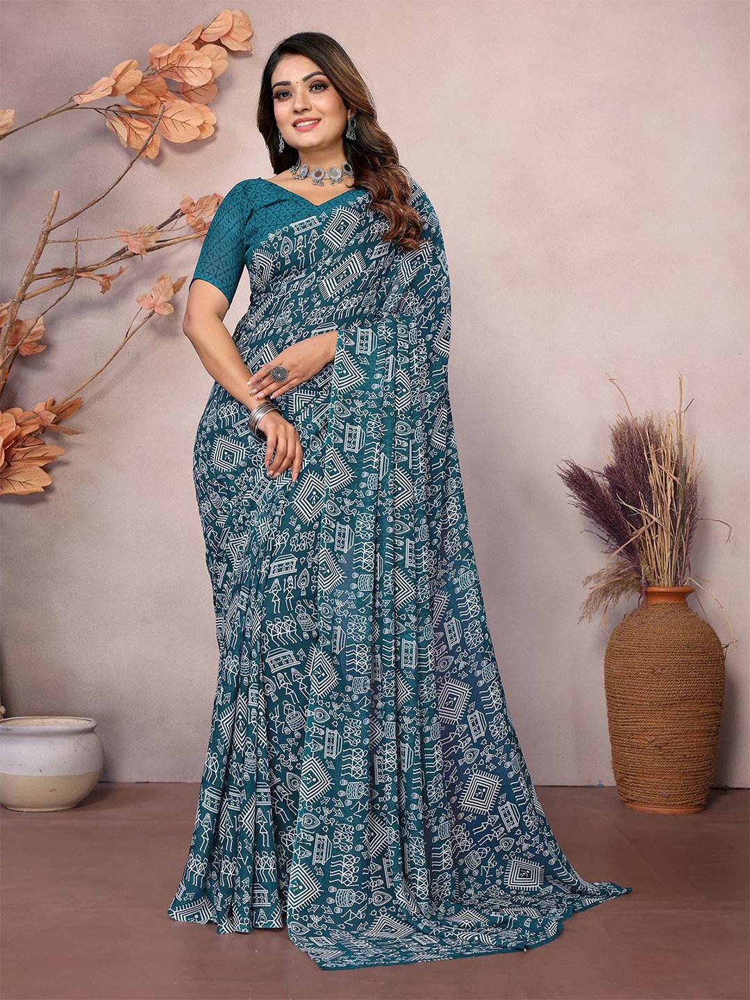 

Moda Rapido Floral Printed Saree, Green