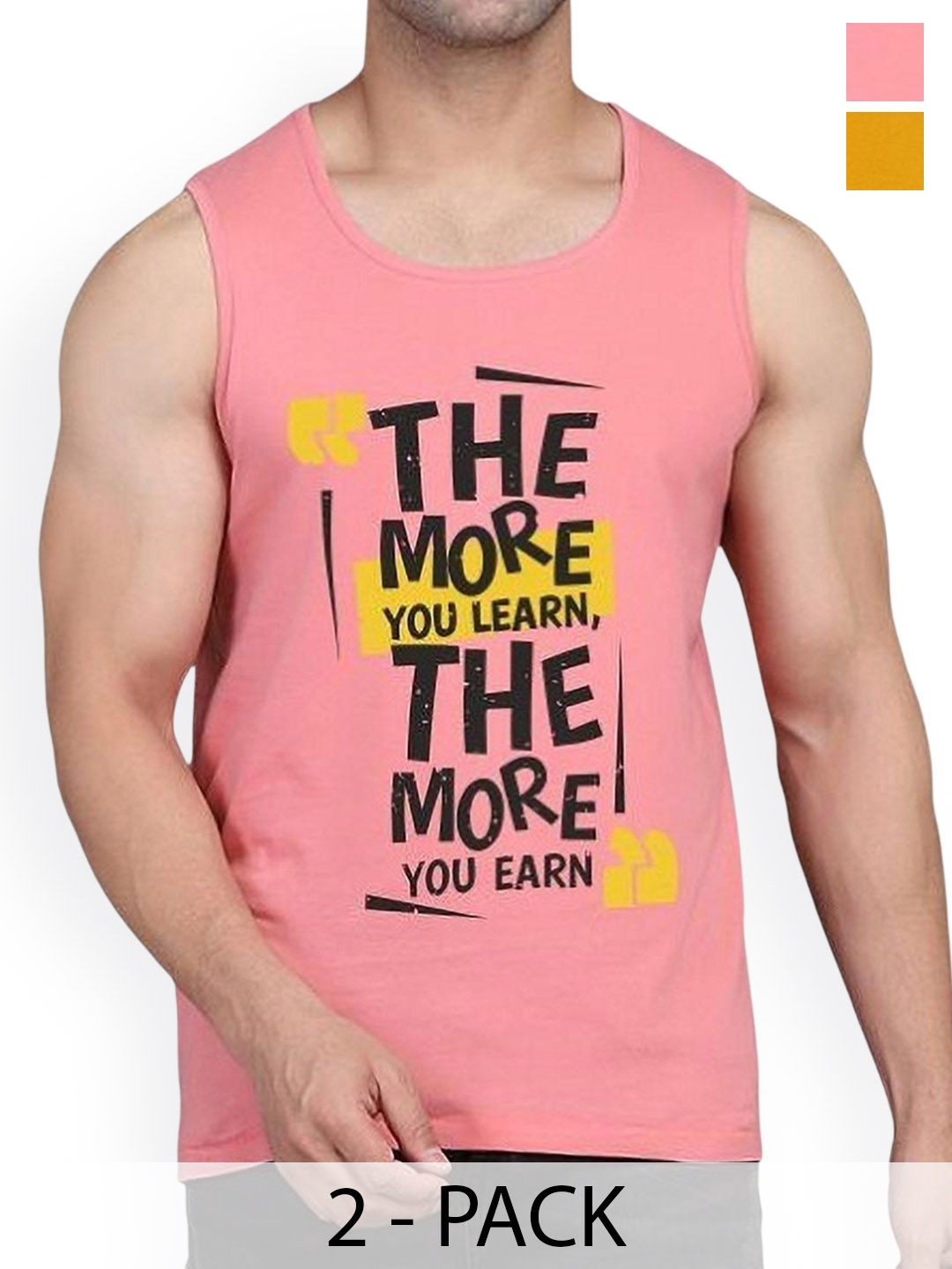 

WOOSTRO Men Pack Of 2 Cotton Printed Gym Vest, Peach