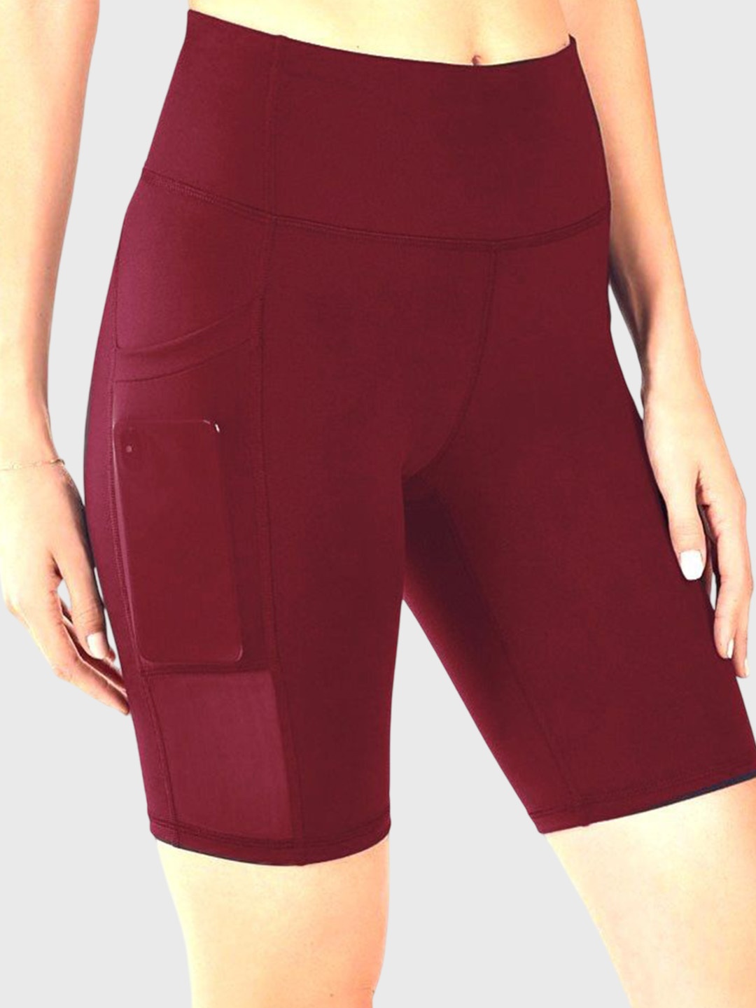 

Flingr Women Skinny Fit High-Rise Sports Shorts, Burgundy