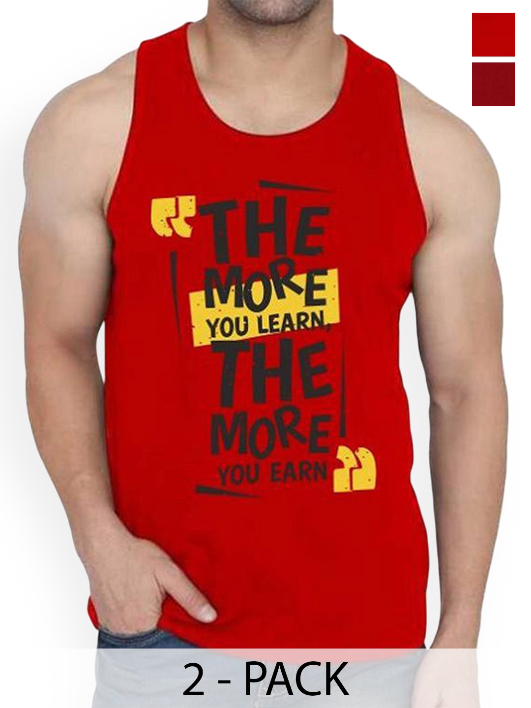 

WOOSTRO Pack Of 2 Printed Combed Cotton Gym Vest RS26 CMB (MORE MAROON) (MORE RED)